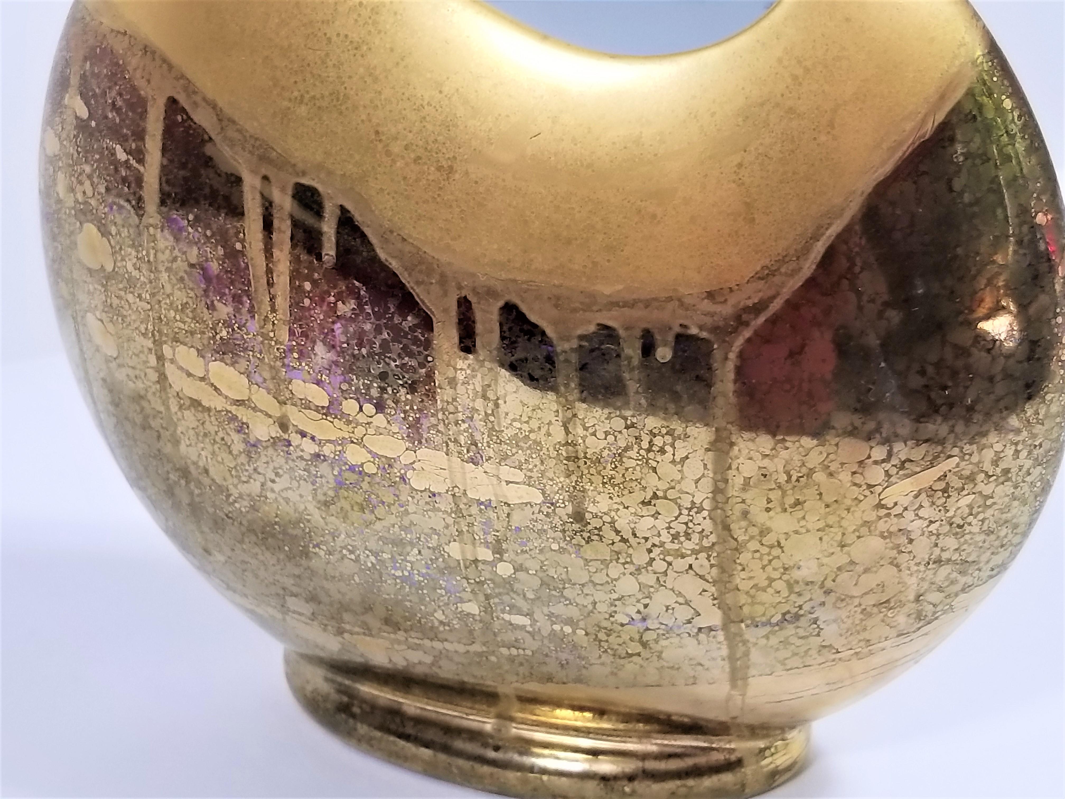 Vase Gold Metallic Glazed Ceramic Signed 5