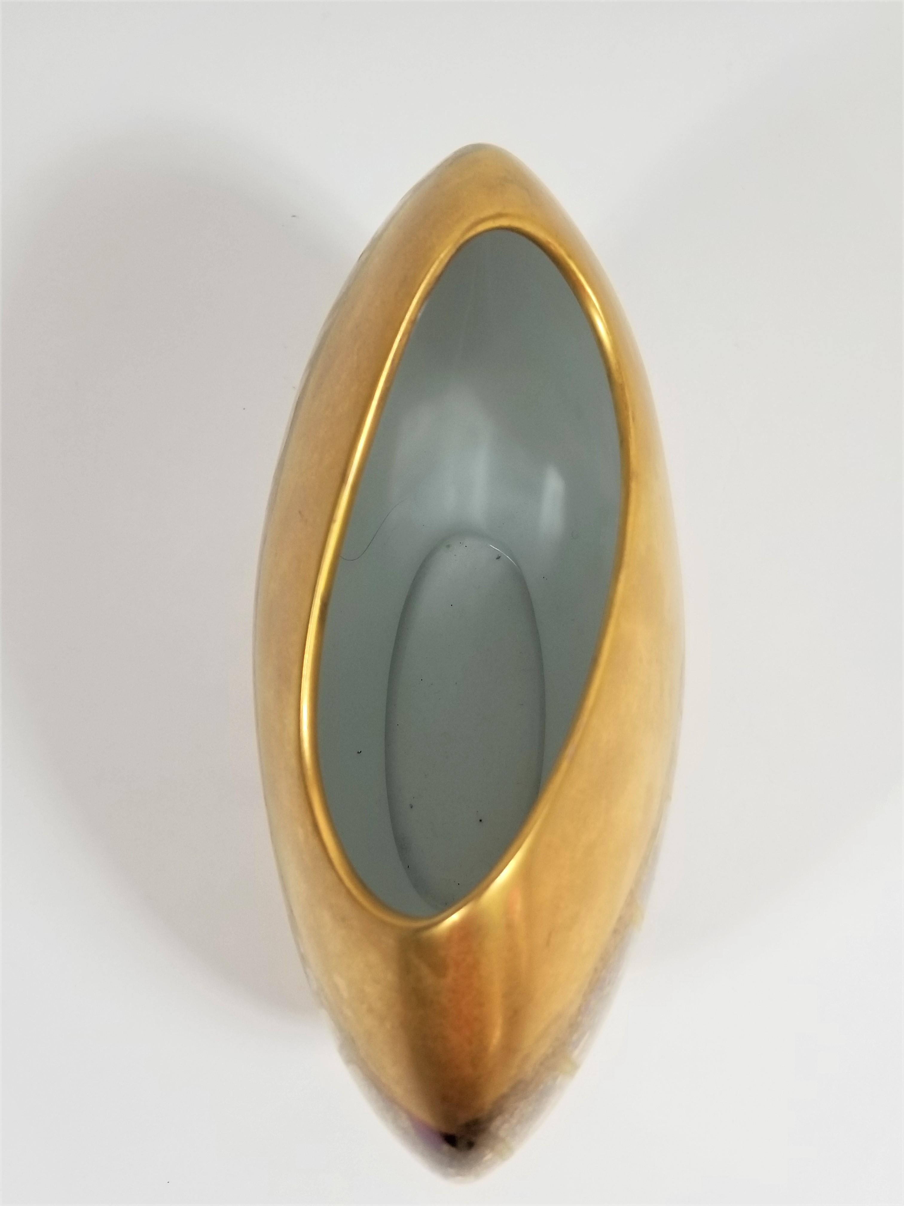 Vase Gold Metallic Glazed Ceramic Signed 8