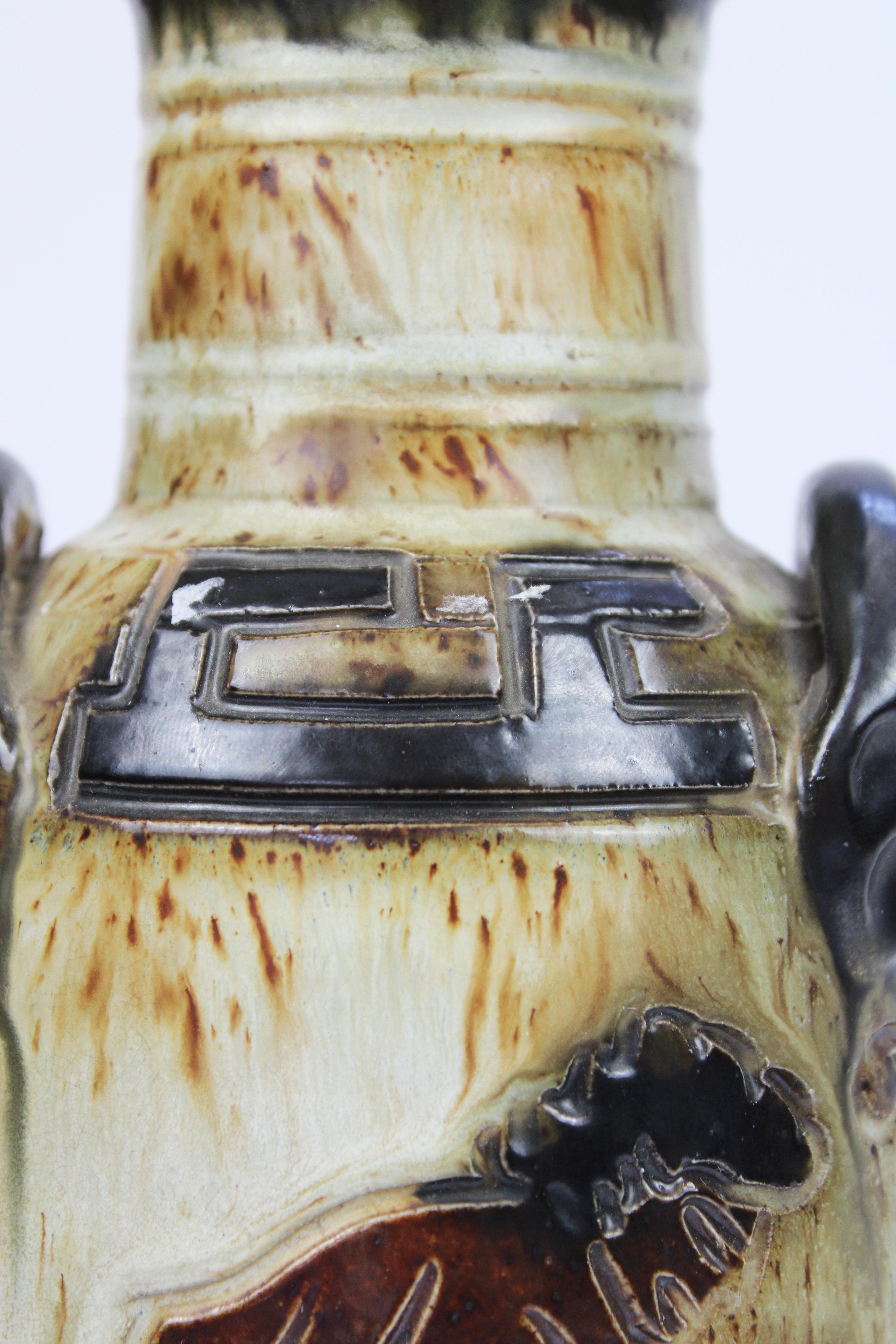 Vase Art Déco double face décoré de Grèce émaillée au sel de Guerin, Belgique en vente 3