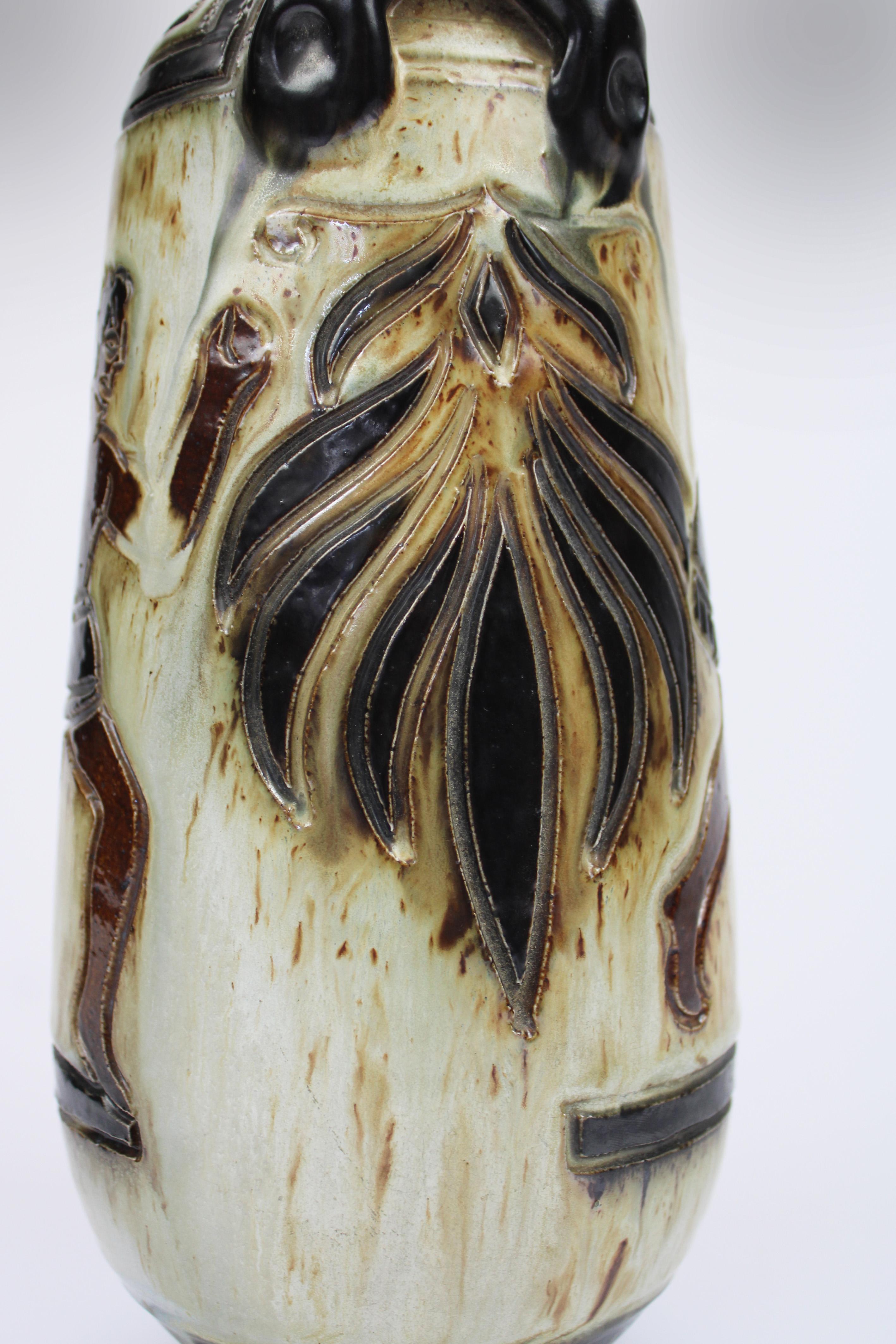 Vase Art Déco double face décoré de Grèce émaillée au sel de Guerin, Belgique Excellent état - En vente à Antwerpen, BE