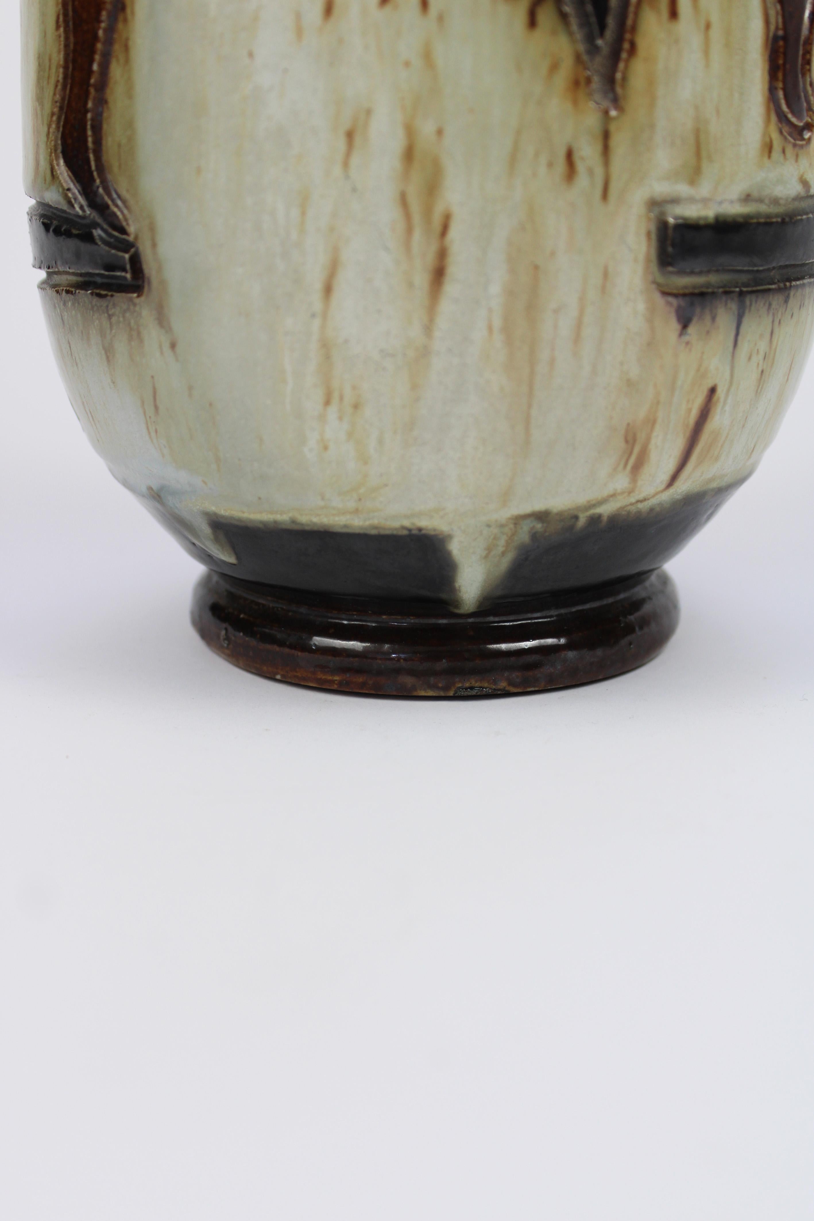 Milieu du XXe siècle Vase Art Déco double face décoré de Grèce émaillée au sel de Guerin, Belgique en vente