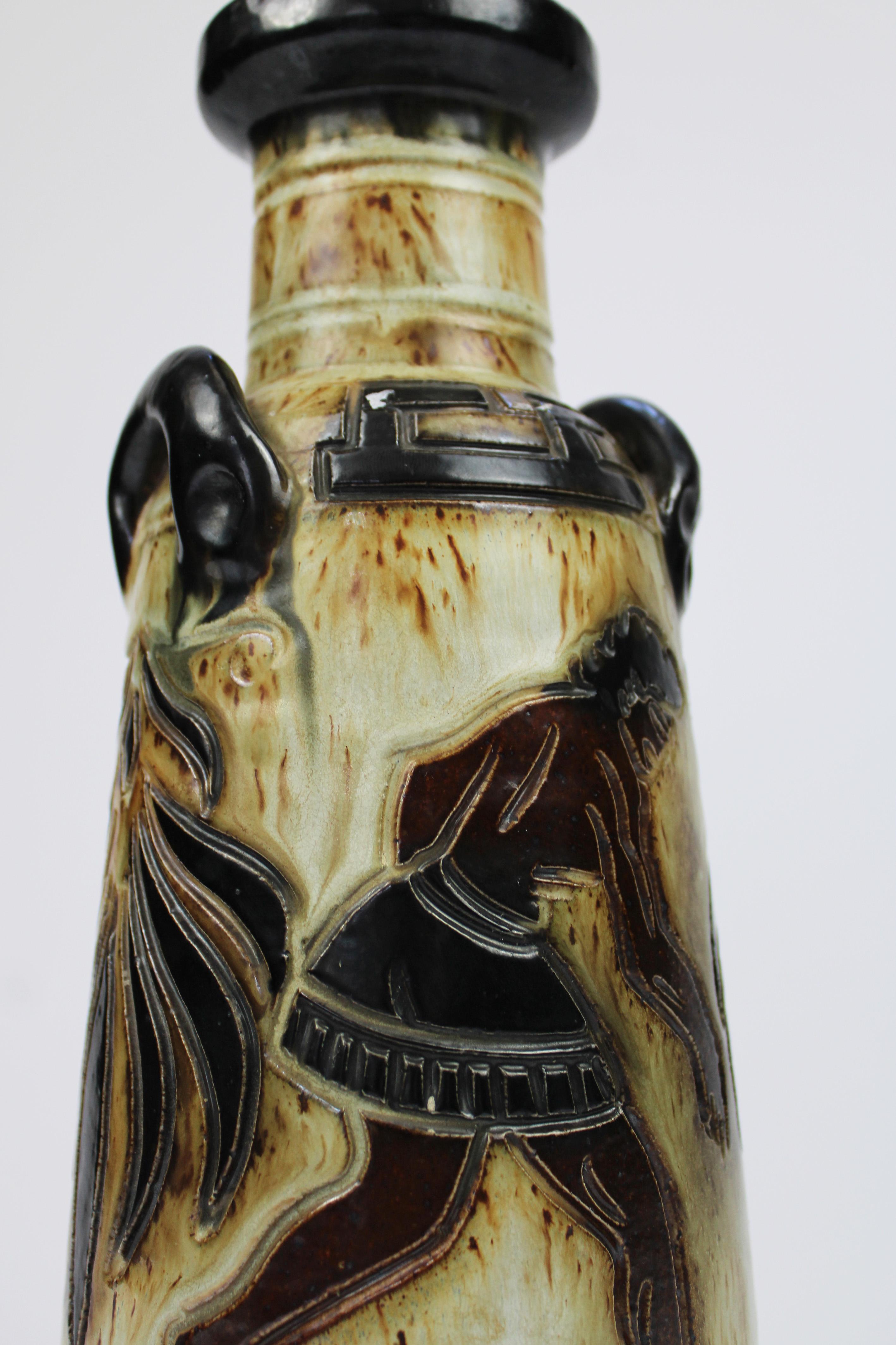 Céramique Vase Art Déco double face décoré de Grèce émaillée au sel de Guerin, Belgique en vente