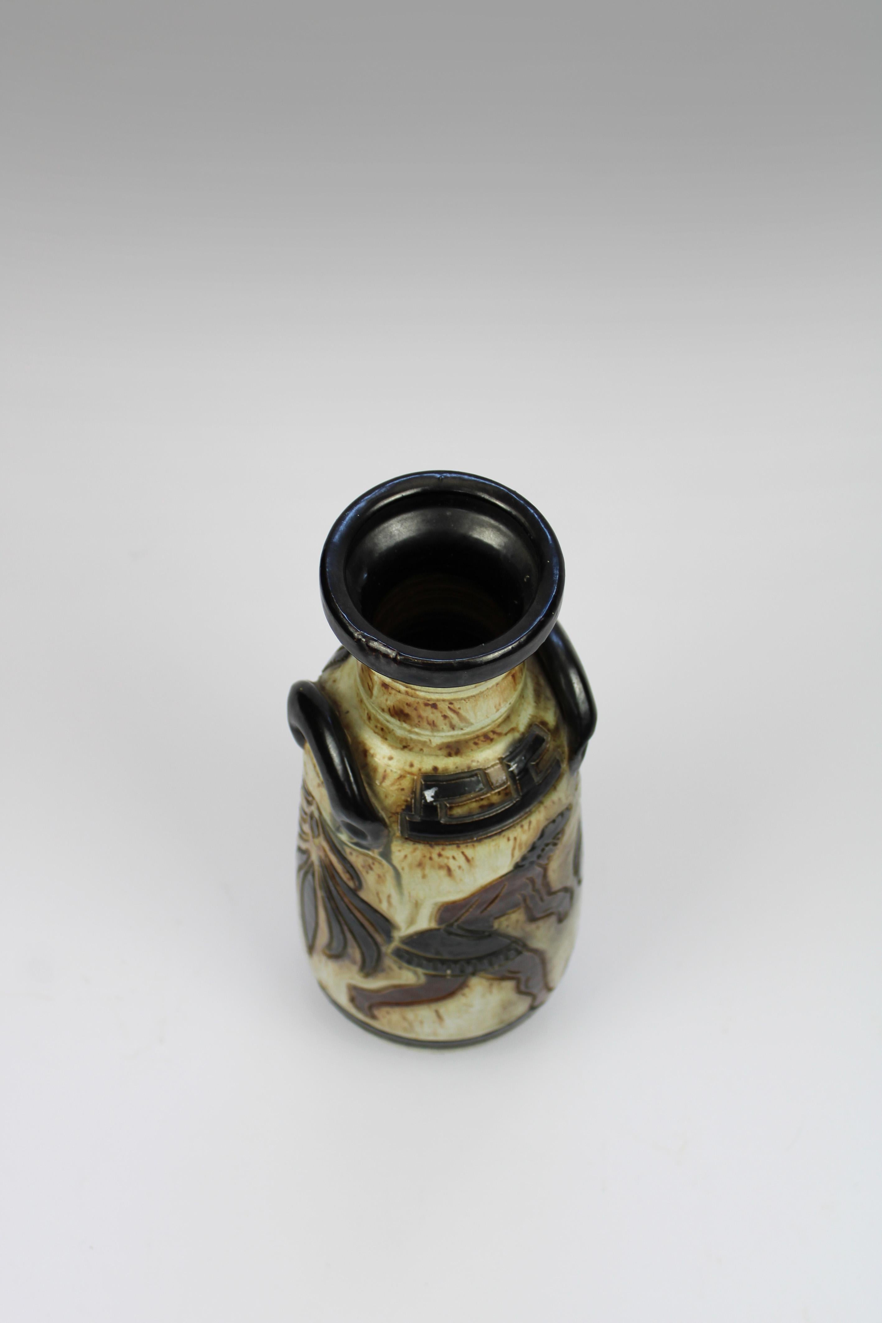 Vase Art Déco double face décoré de Grèce émaillée au sel de Guerin, Belgique en vente 1