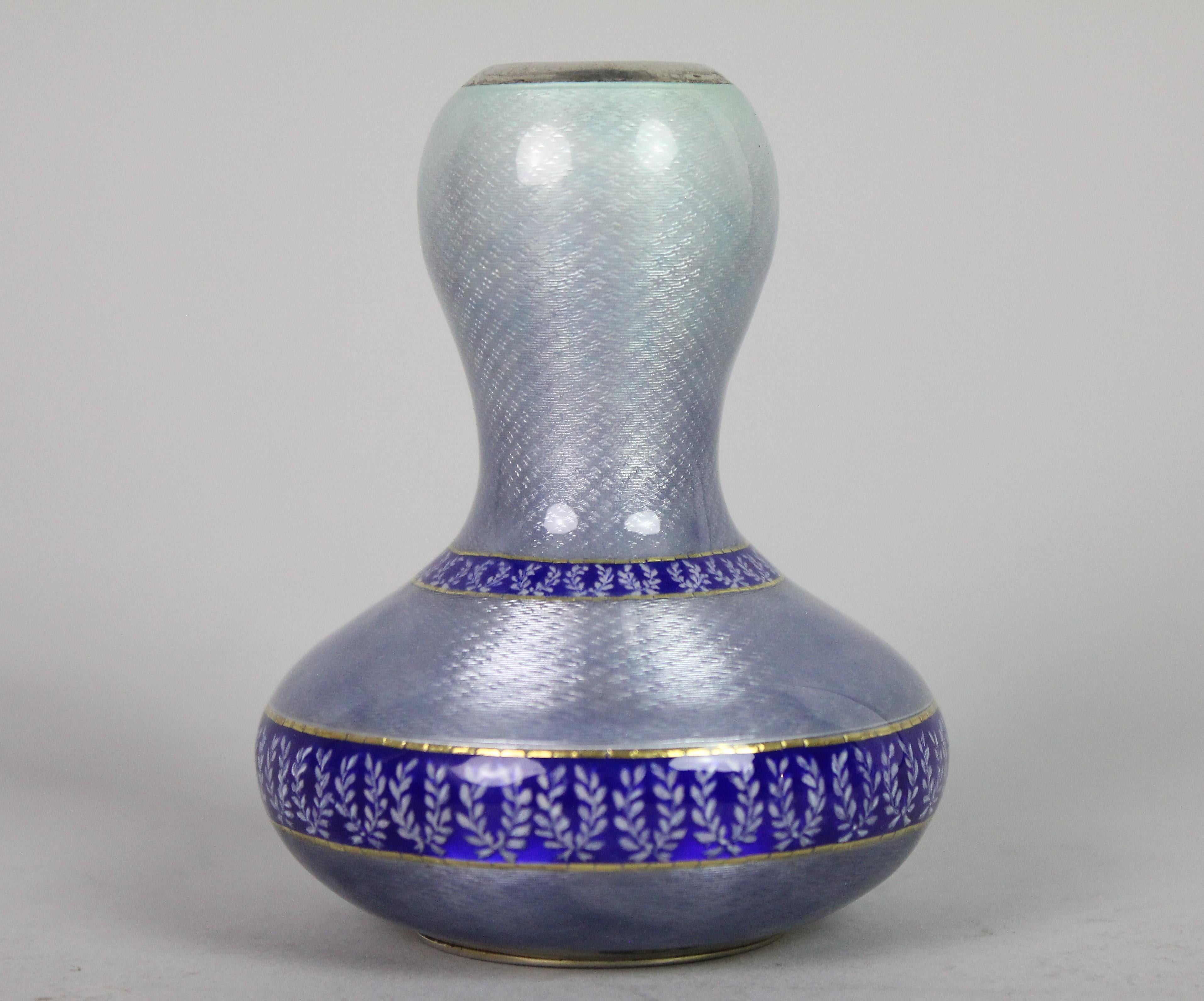 English Vase Guilloche Enamel and Sterling Silver Steinhart & Co Birmingham, 1911-12