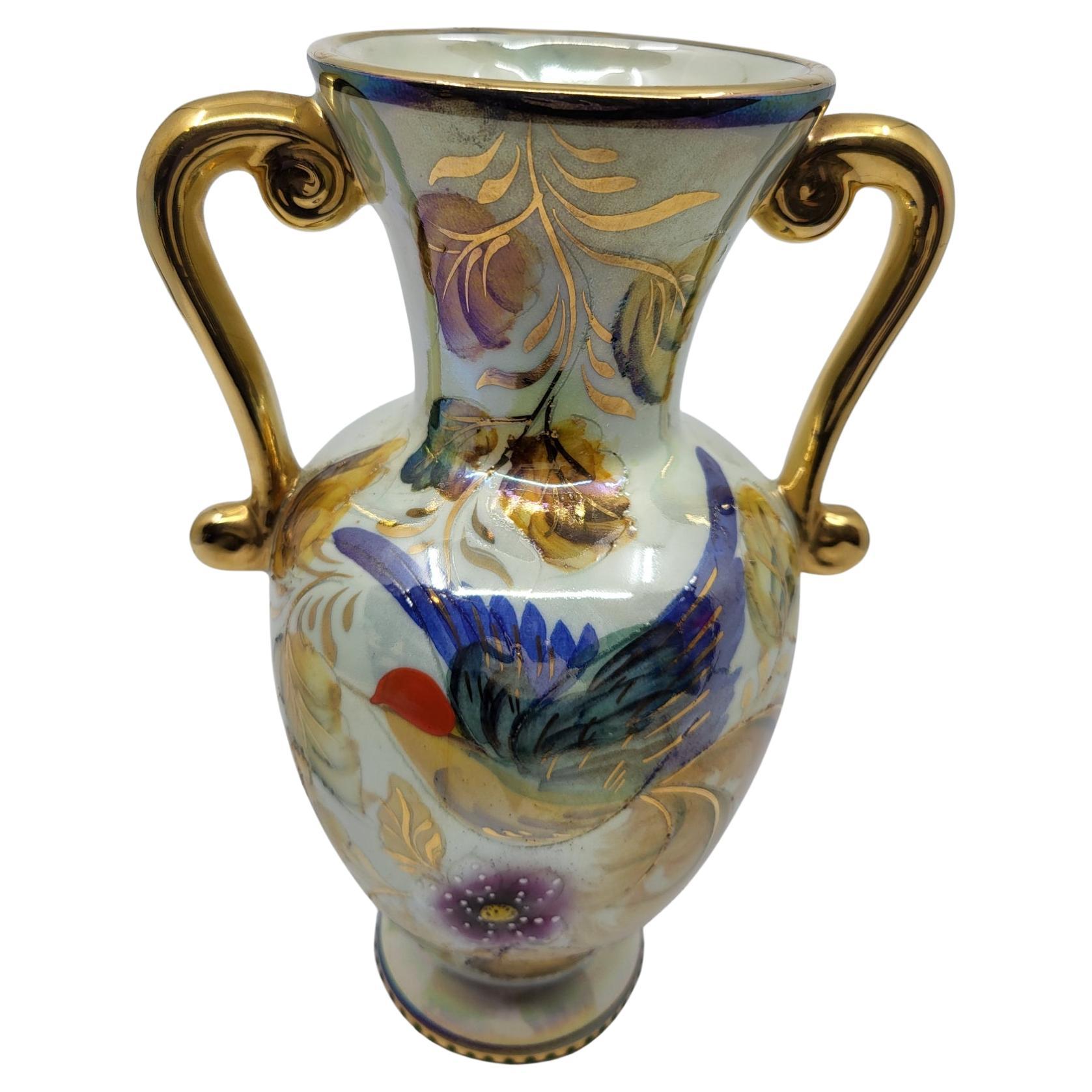 Antique Becquet Porcelain Vase, Floral Motif, Belgium, Circa 1950