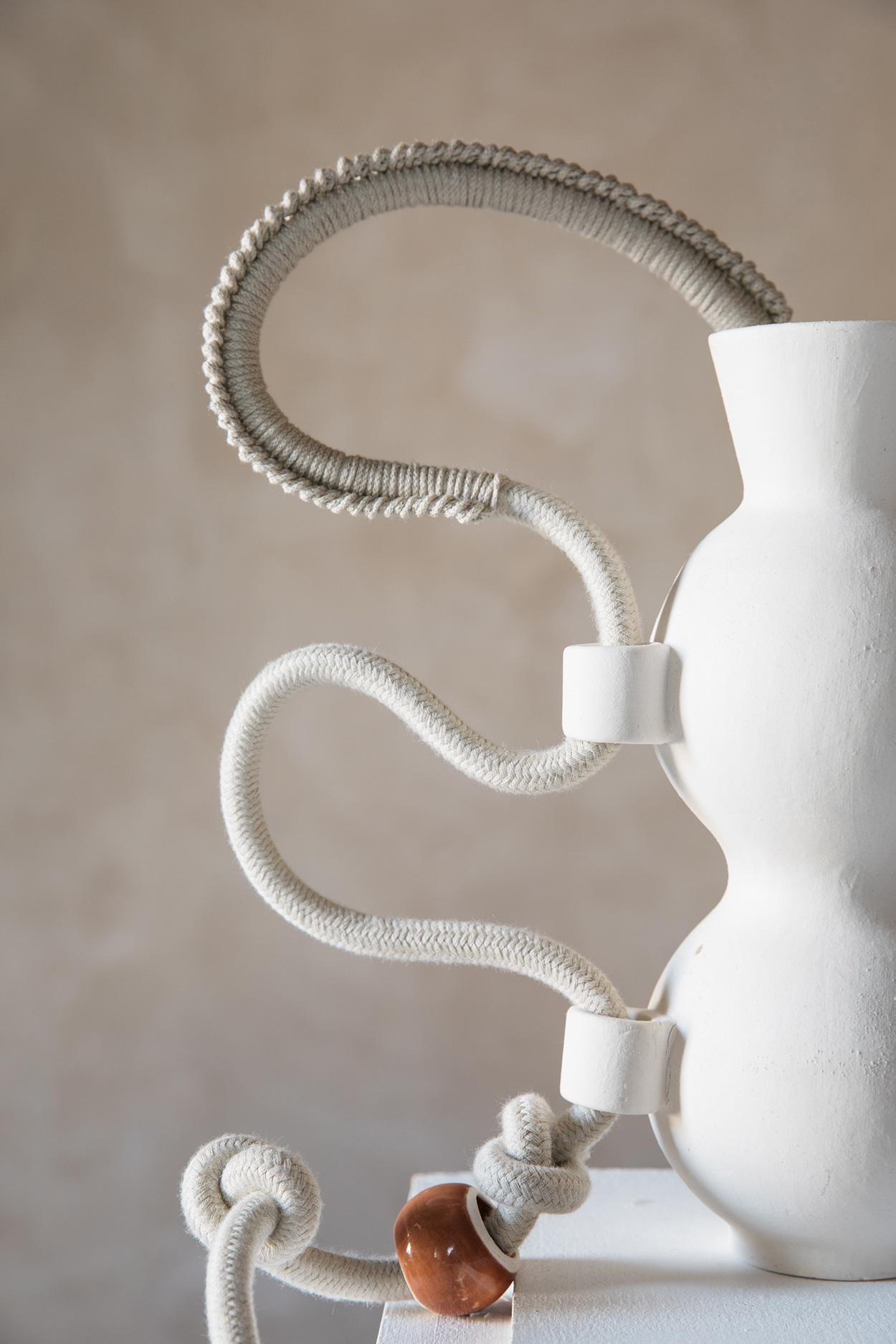 Israeli Vase Handmade Crochet in Stoneware, Acrylic, Cotton Limited Edition