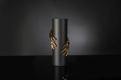 Vase Hands, Matt Black and Gold Ceramic, Italy