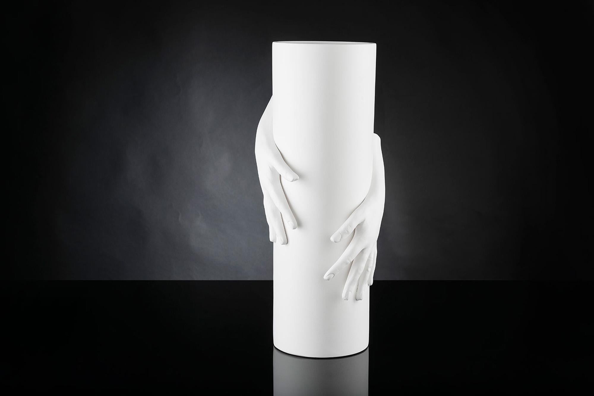 Modern Vase Hands, Matt White Ceramic, Italy For Sale