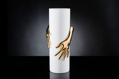 Vase Hands, White and Gold Ceramic, Italy
