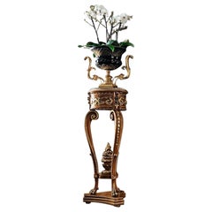 Porte-vase avec plateau en marbre crème Valencia et finitions en noyer