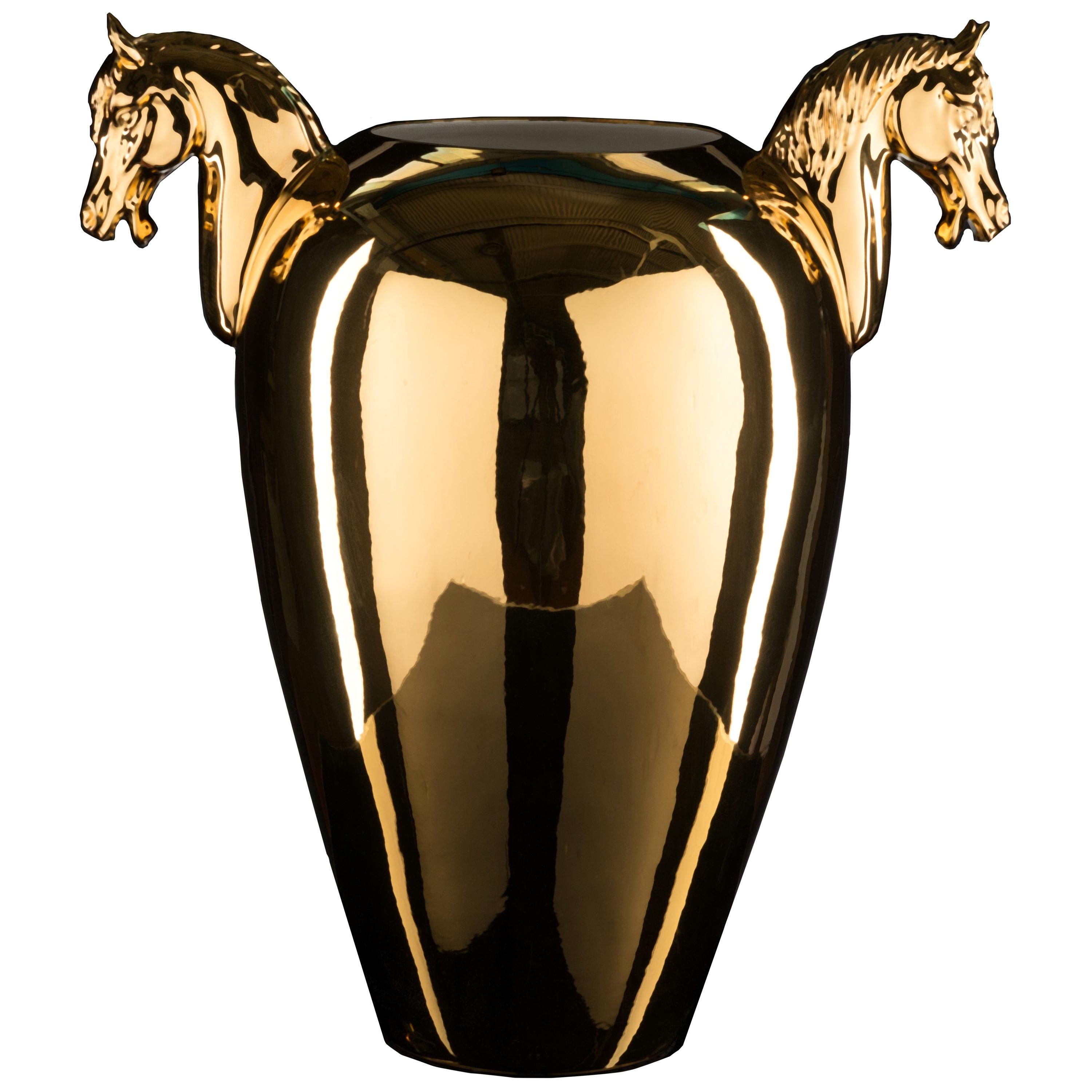 Vase Horse Big, Gold 24-Karat, in Ceramic, Italy