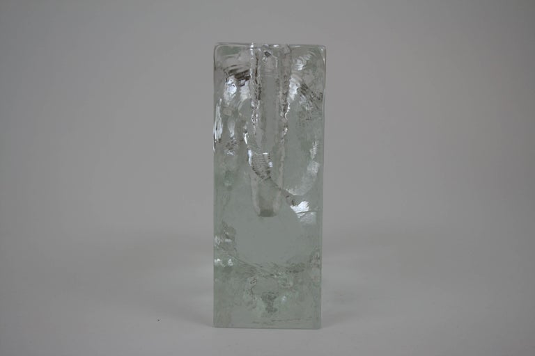 Vase Ice Glass Sculptured by Pukeberg For Sale at 1stDibs