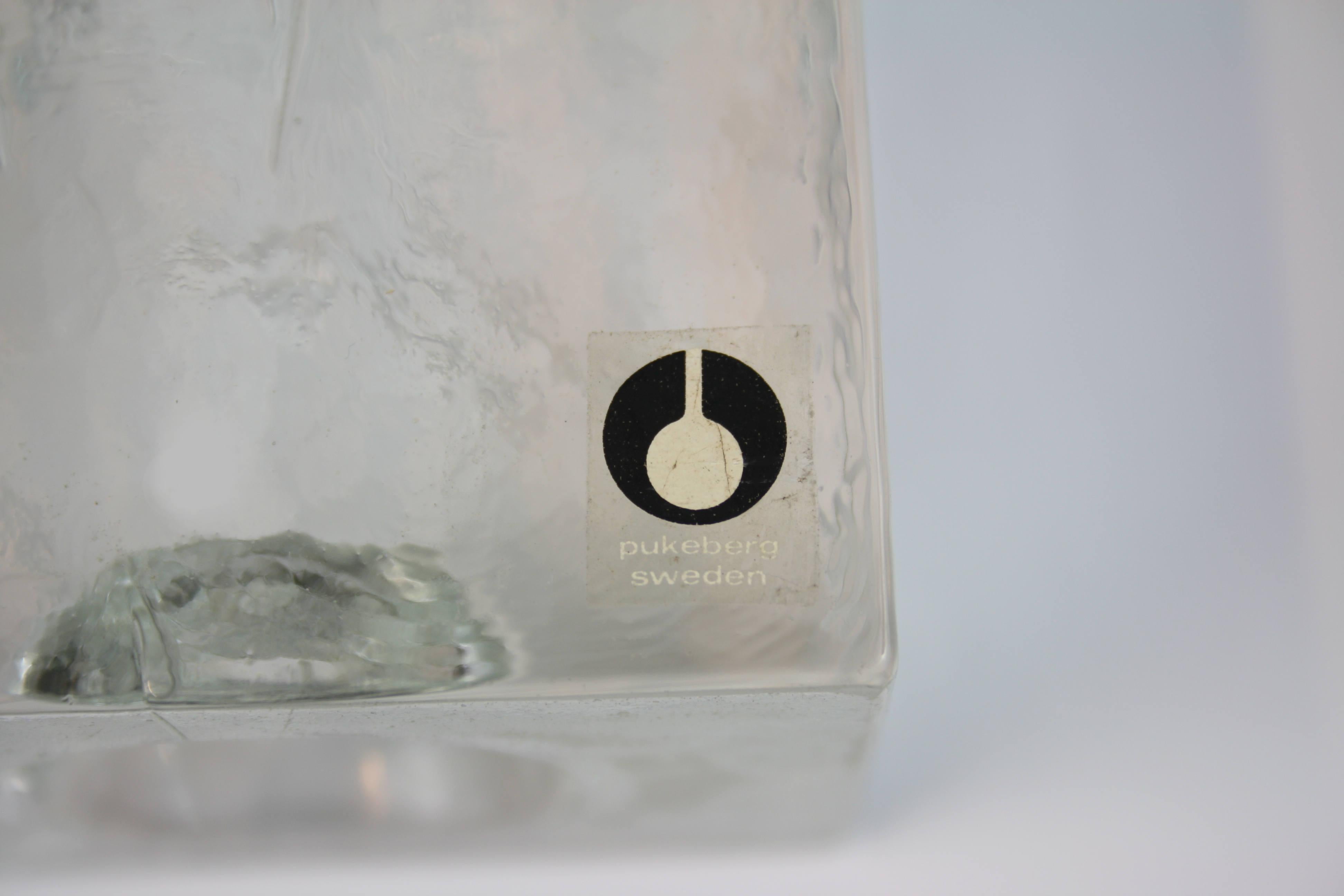 Mid-Century Modern Vase Ice Glass Sculptured by Pukeberg For Sale
