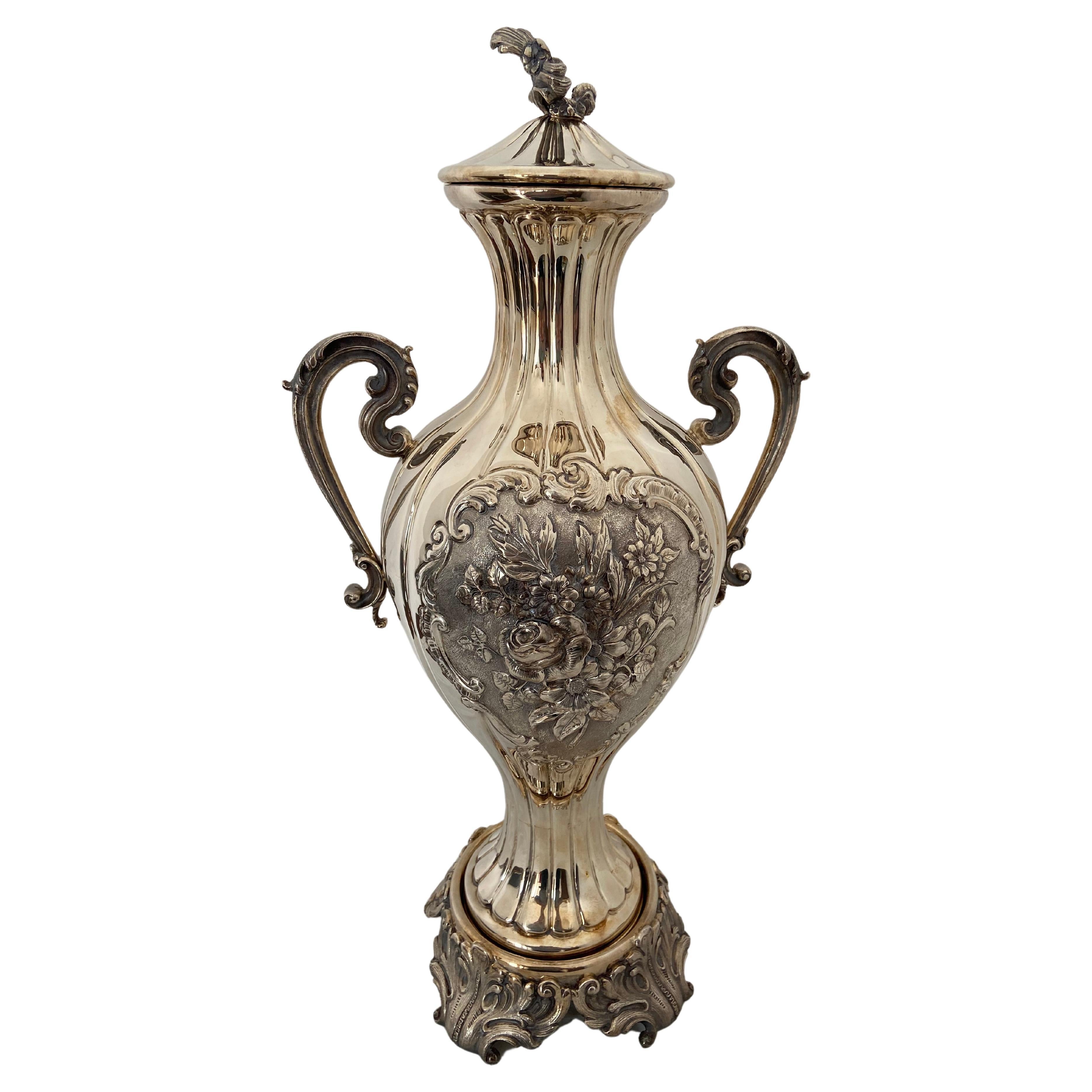 Vase Large and Pretty American Cobalt Glass and Silver Overlay C 1910 at 1stDibs
