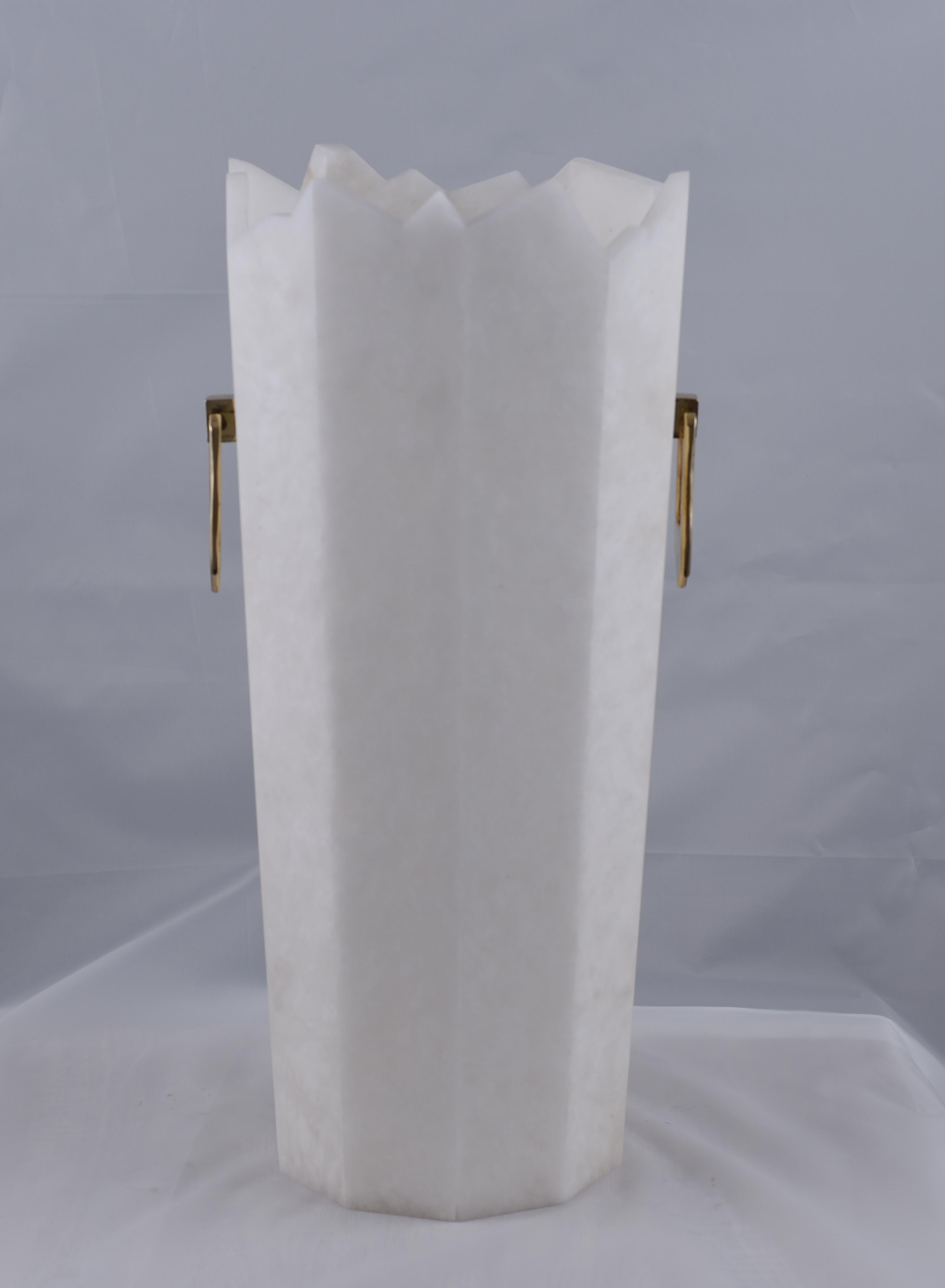 Vase in alabaster model iceberg, handles in cast brass.
