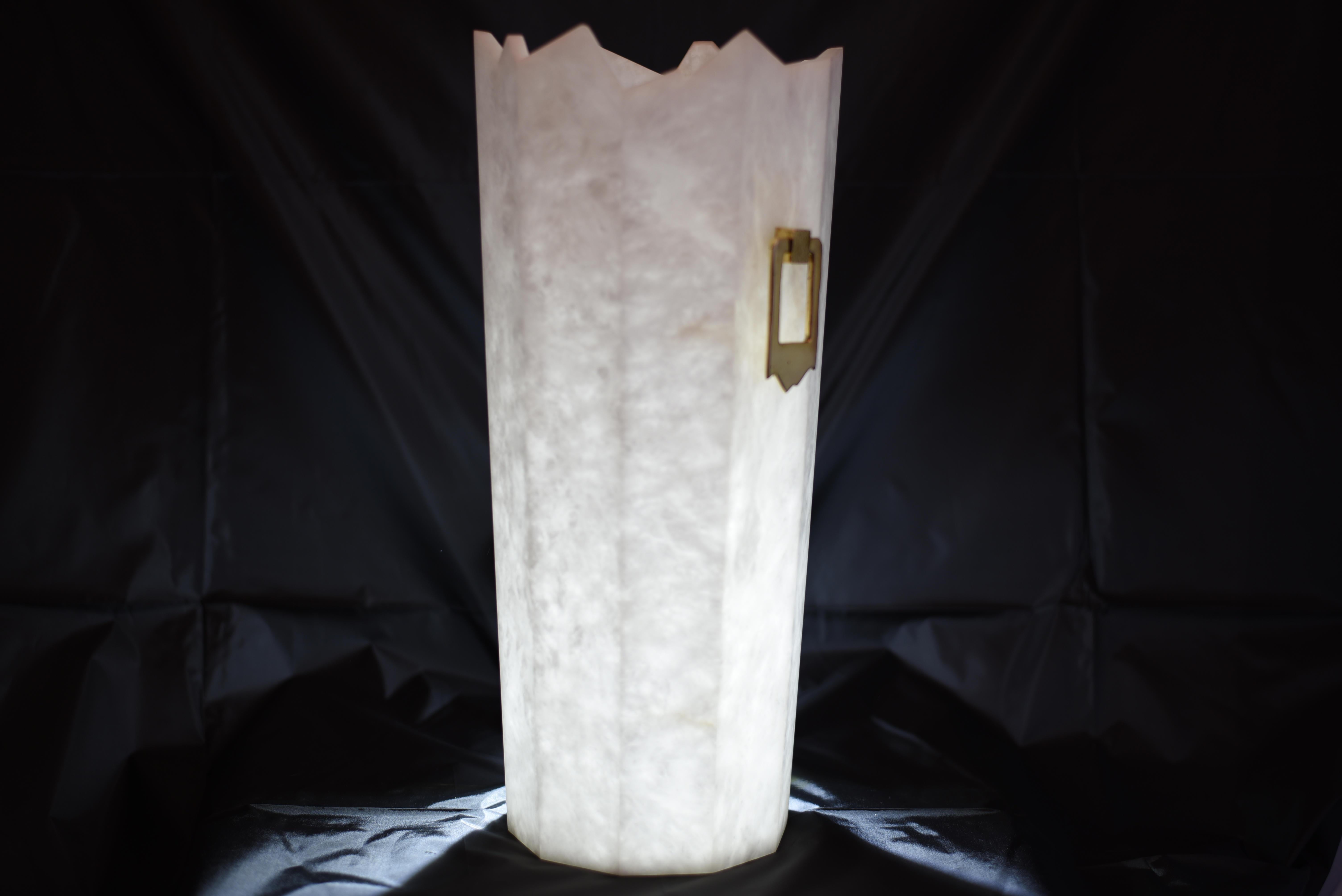 French Vase in Alabaster and Brass Iceberg by Arriau For Sale