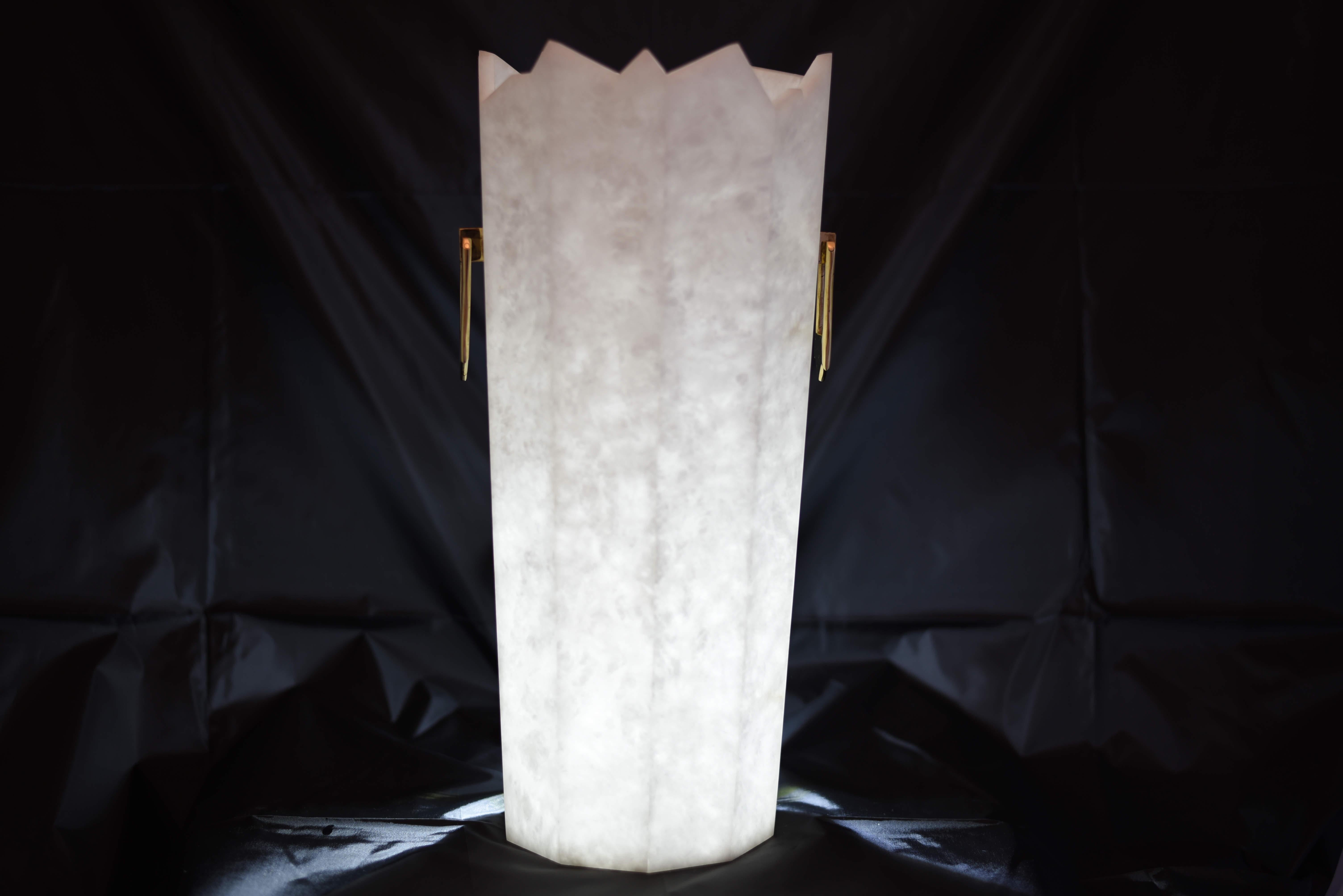 Cast Vase in Alabaster and Brass Iceberg by Arriau For Sale
