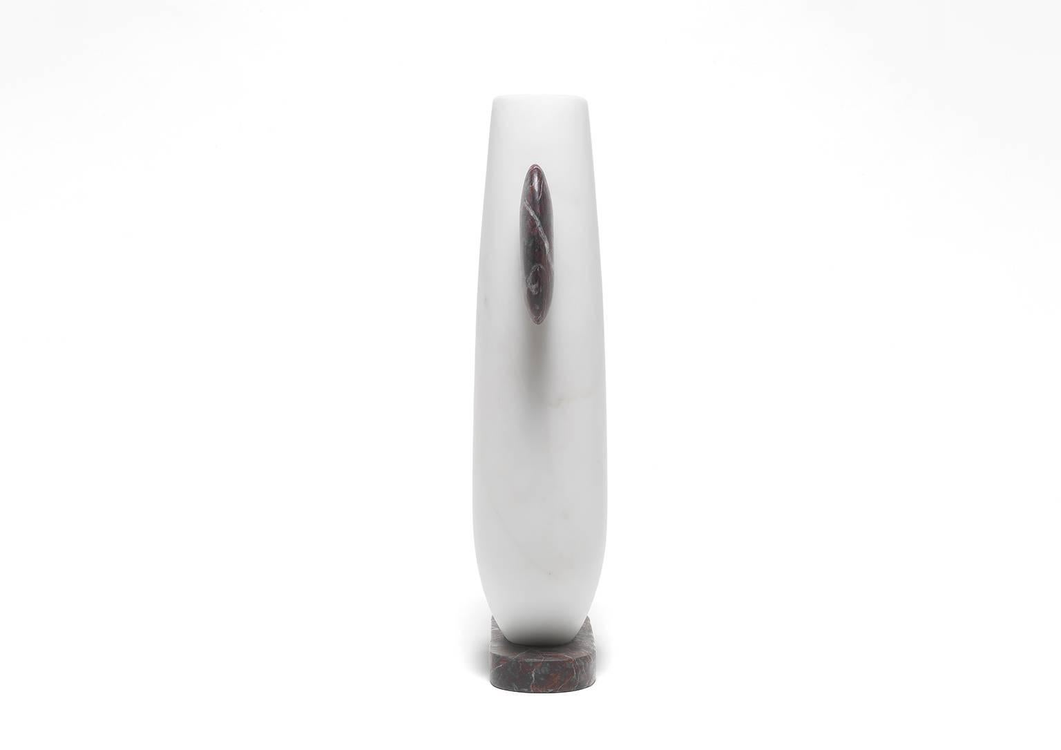 Italian New Modern Vase in White and Red Marble, creator Matteo Cibic For Sale