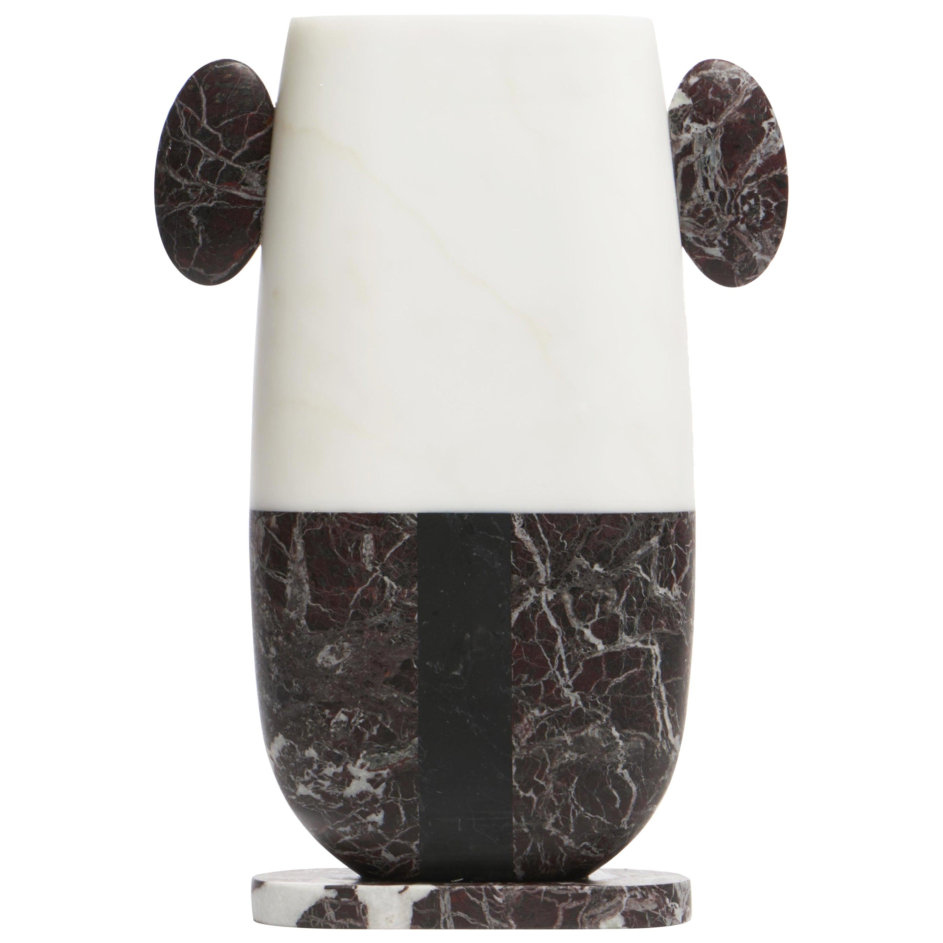 Vase in White, Red and Black Marbles by Matteo Cibic, Made in Italy in Stock For Sale