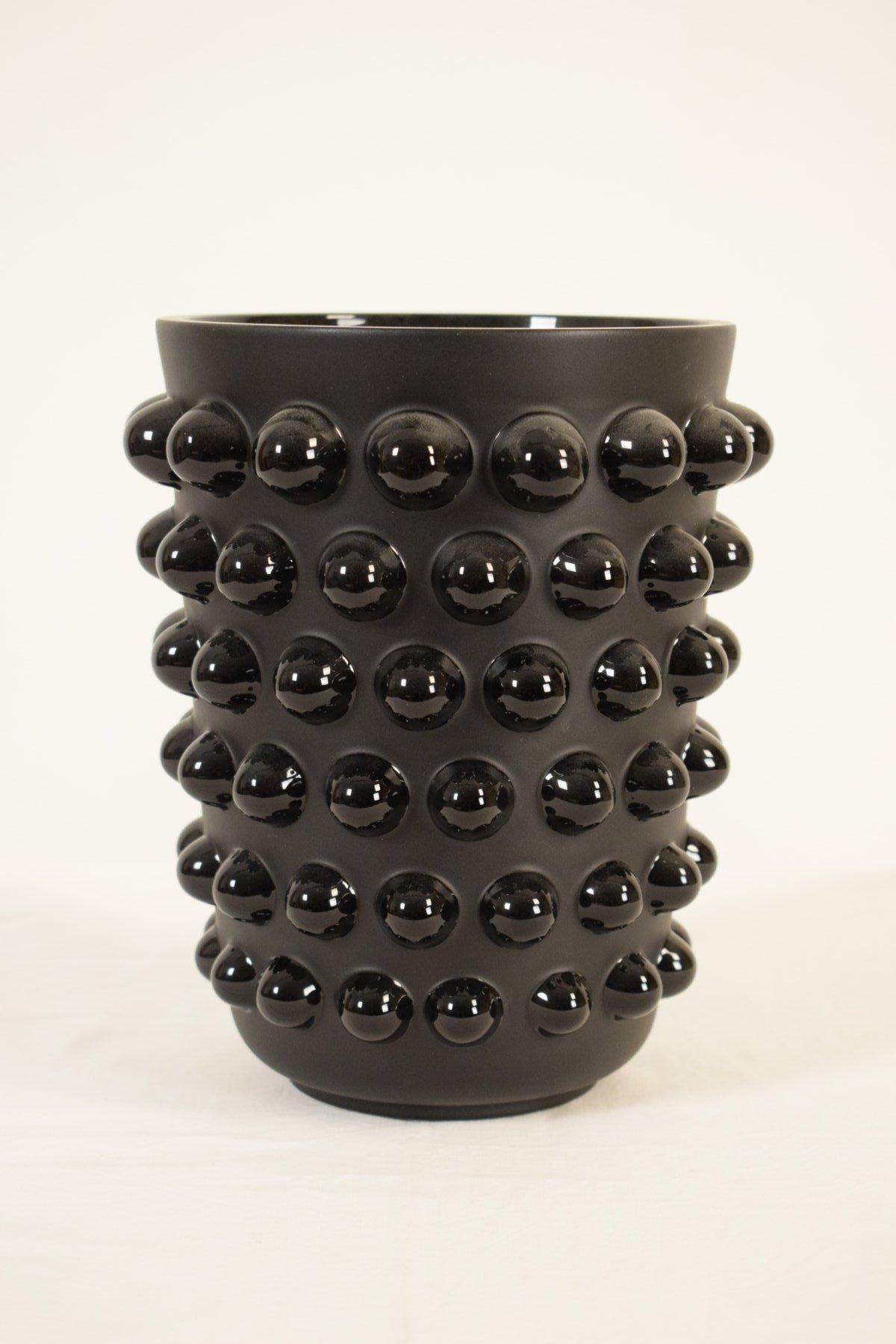 Art Deco René Lalique Art Decò Style Black Glass Vase 