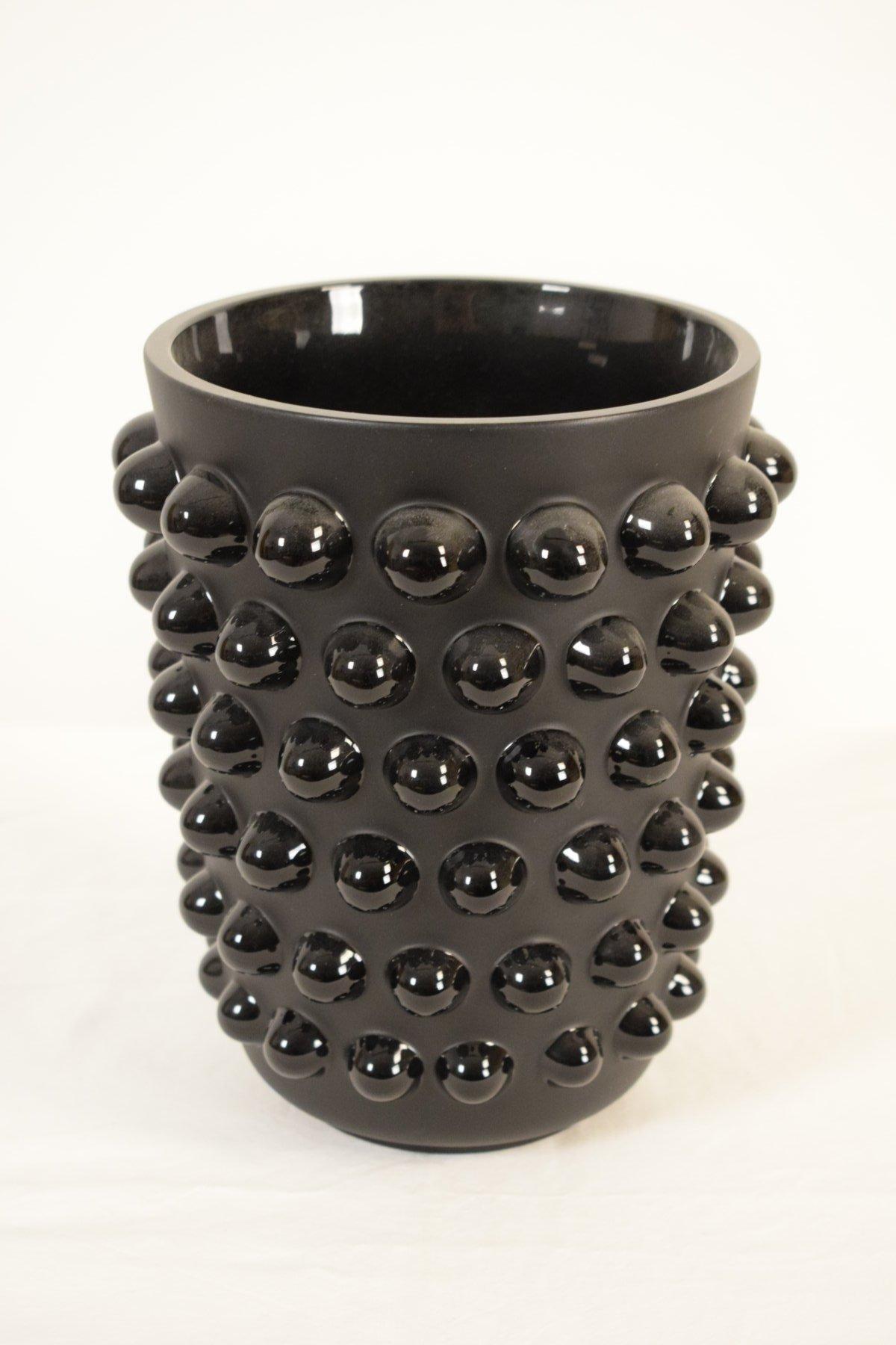 French René Lalique Art Decò Style Black Glass Vase 