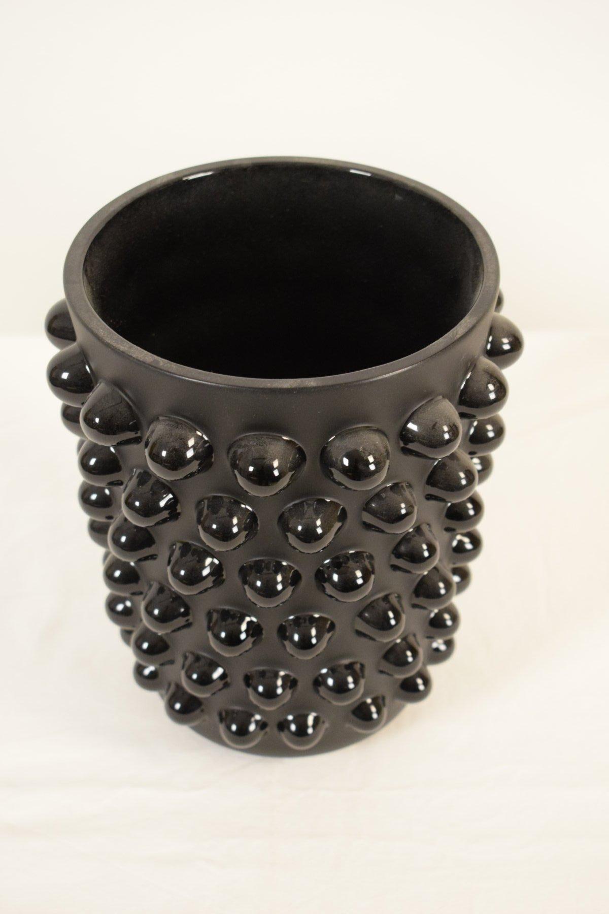Art Glass René Lalique Art Decò Style Black Glass Vase 