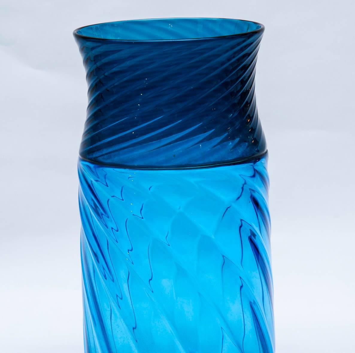 Italian Vase in Blue Murano Glass Signed 