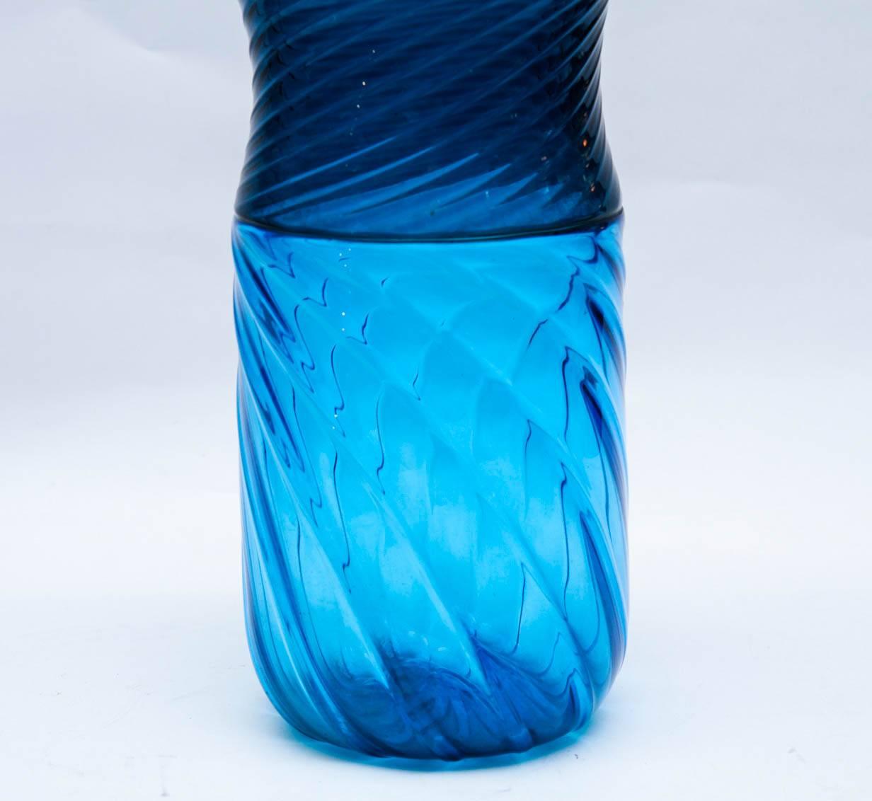 Late 20th Century Vase in Blue Murano Glass Signed 