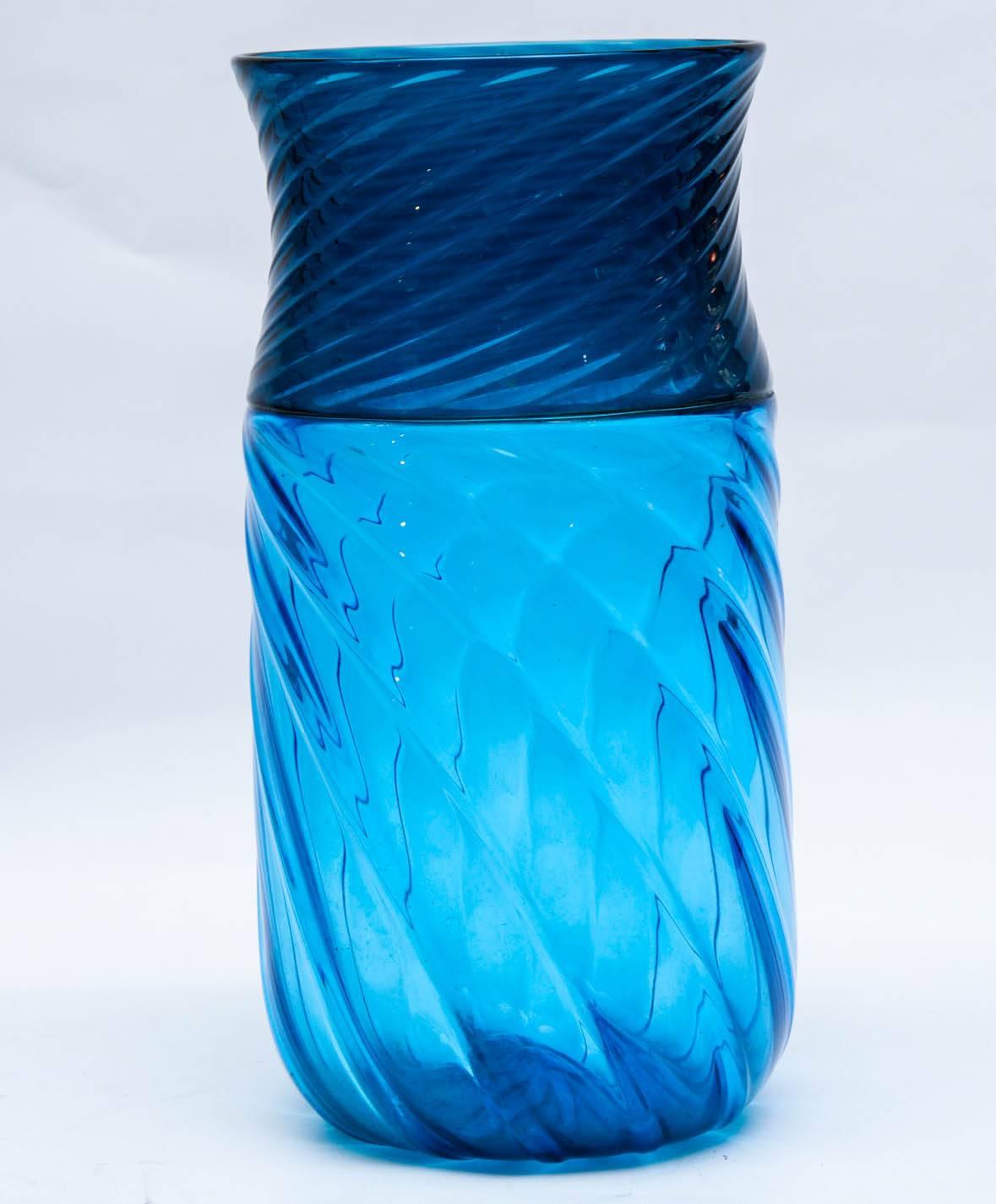 Vase in Blue Murano Glass Signed 