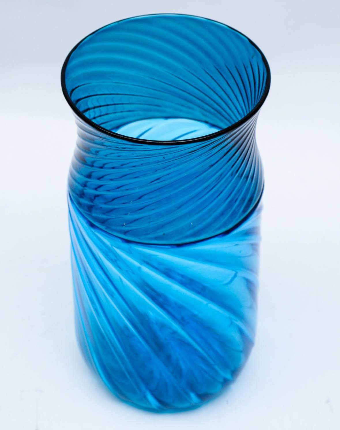 Vase in Blue Murano Glass Signed 