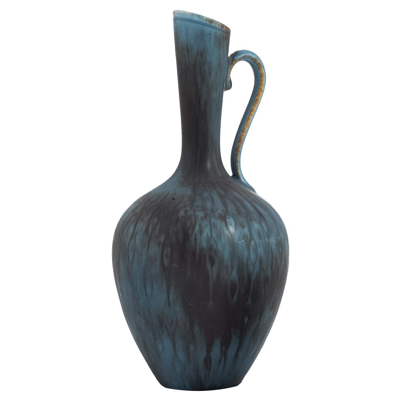 Vase aus blau glasiertem Steingut von Gunnar Nylund, Schweden, 1950er Jahre