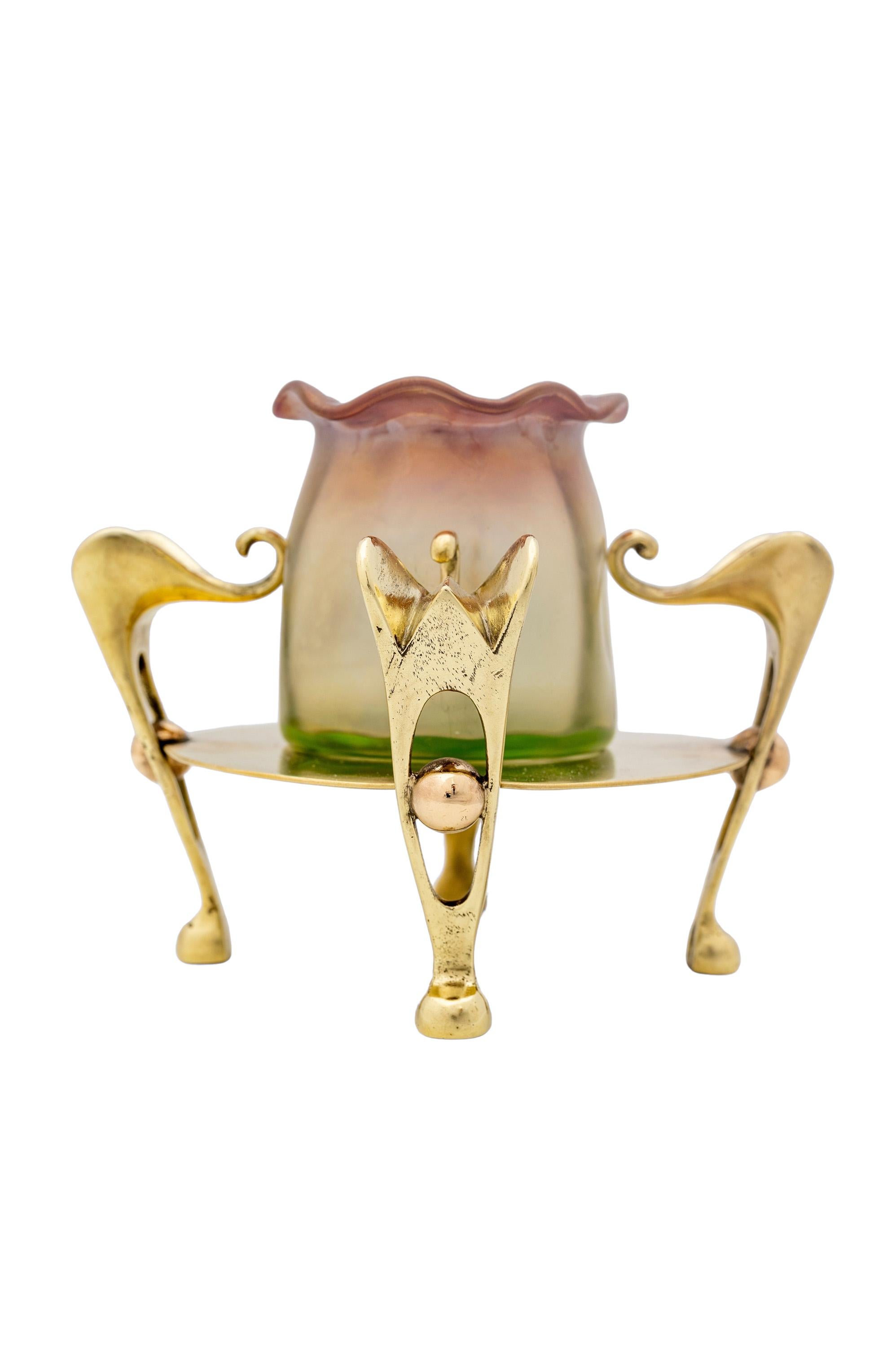 Jugendstil Vase in brass mount Bohemian Glass Loetz Krasnik Pink ca. 1900 Vienna For Sale