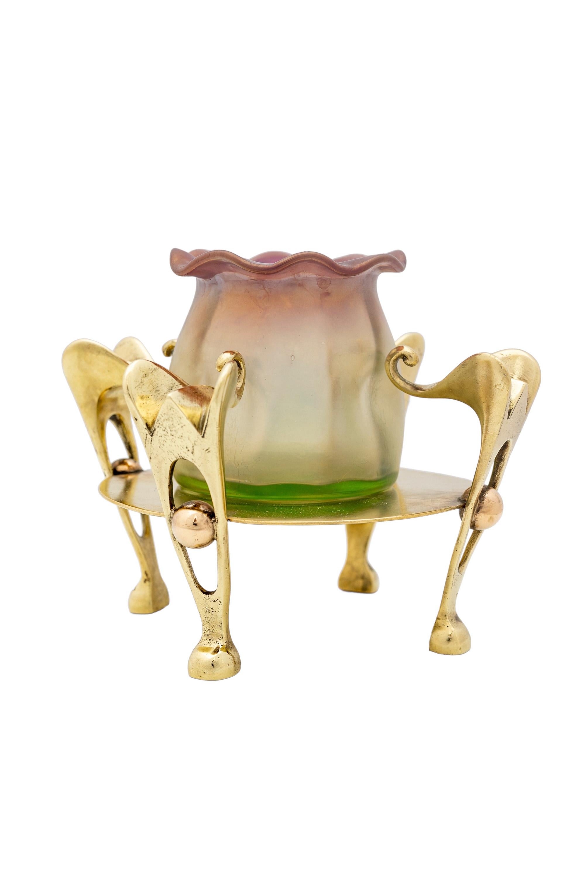 Austrian Vase in brass mount Bohemian Glass Loetz Krasnik Pink ca. 1900 Vienna For Sale