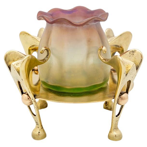 Vase in brass mount Bohemian Glass Loetz Krasnik Pink ca. 1900 Vienna For Sale