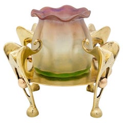 Antique Vase in brass mount Bohemian Glass Loetz Krasnik Pink ca. 1900 Vienna
