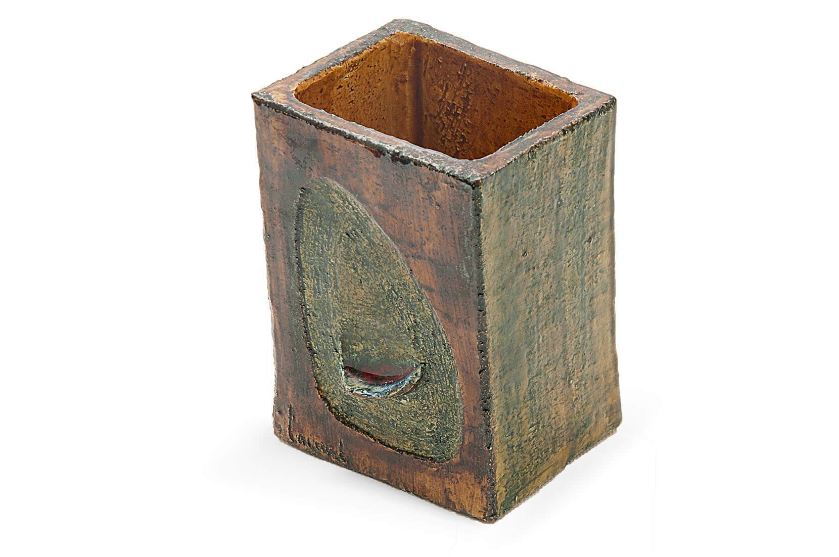 Vaso in ceramica di François Lanusé, Francia 1960, colore verde e marrone, firmato In condizioni buone in vendita a Auribeau sur Siagne, FR