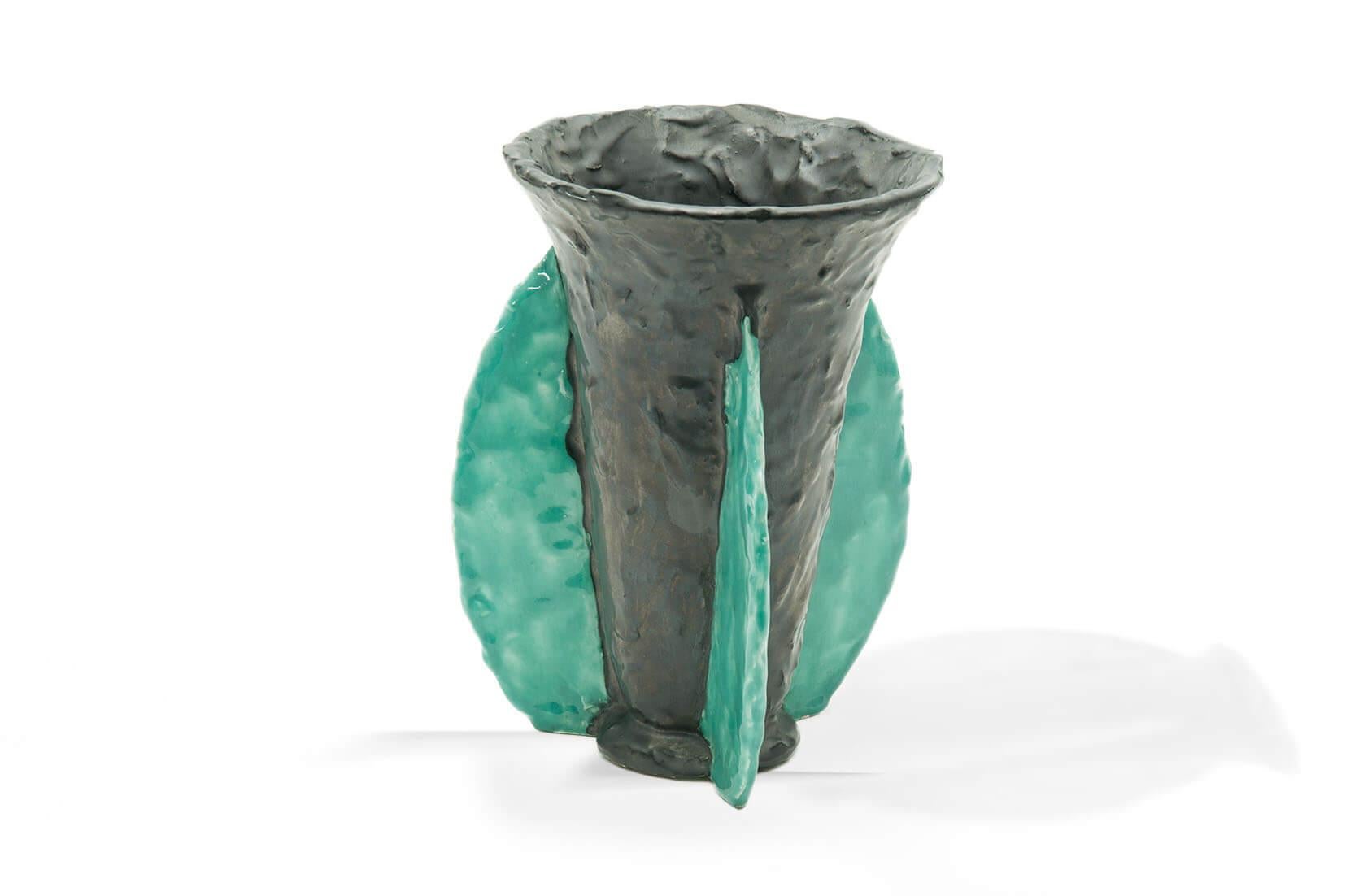 Francese Vaso in ceramica di J Massier da Vallauris AM 1950, colore blu e nero, Francia in vendita
