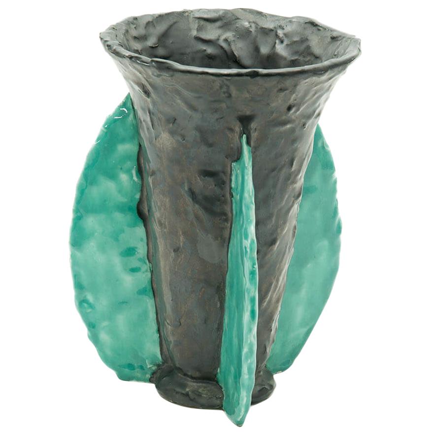 Vase en céramique de J Massier de Vallauris 1950, couleur bleu et noir, France