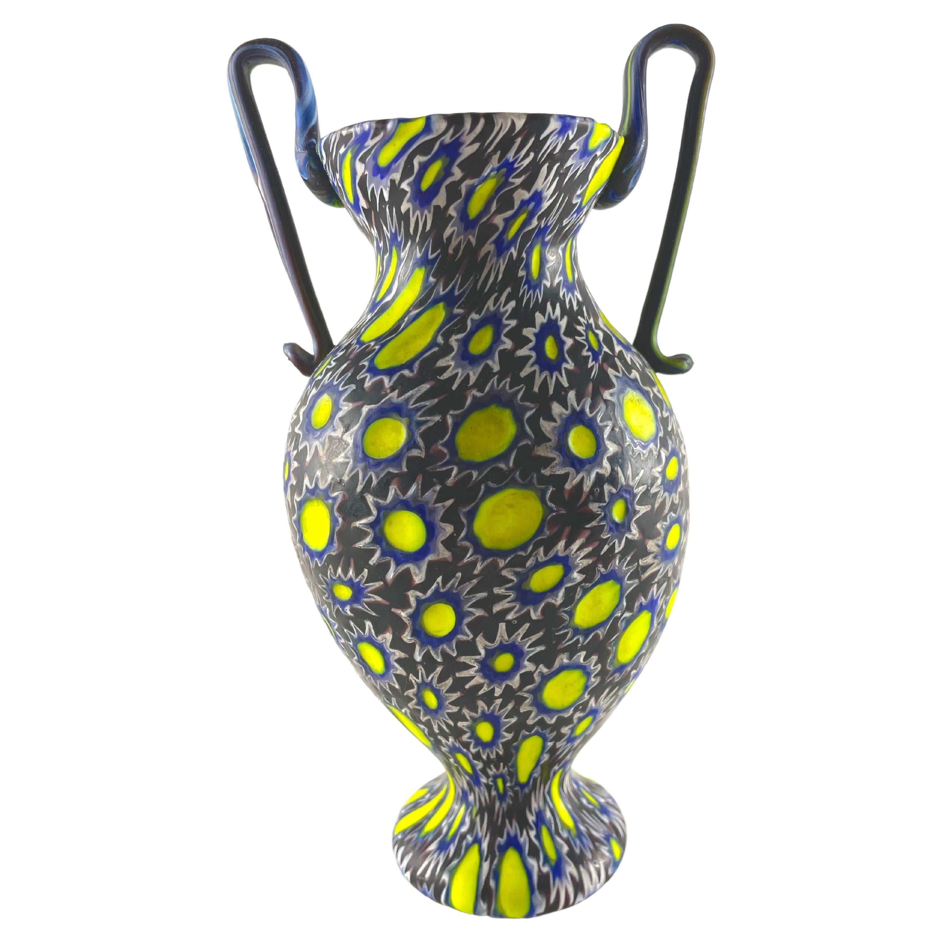 Vase aus dunklem Murrina, hellgelb, FRATELLI TOSO MURANO, um 1950 im Angebot