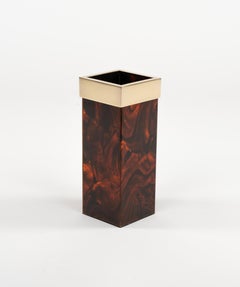 Vase in Effect Tortoiseshell Lucite and Brass Christian Dior Style, Italy 1970s