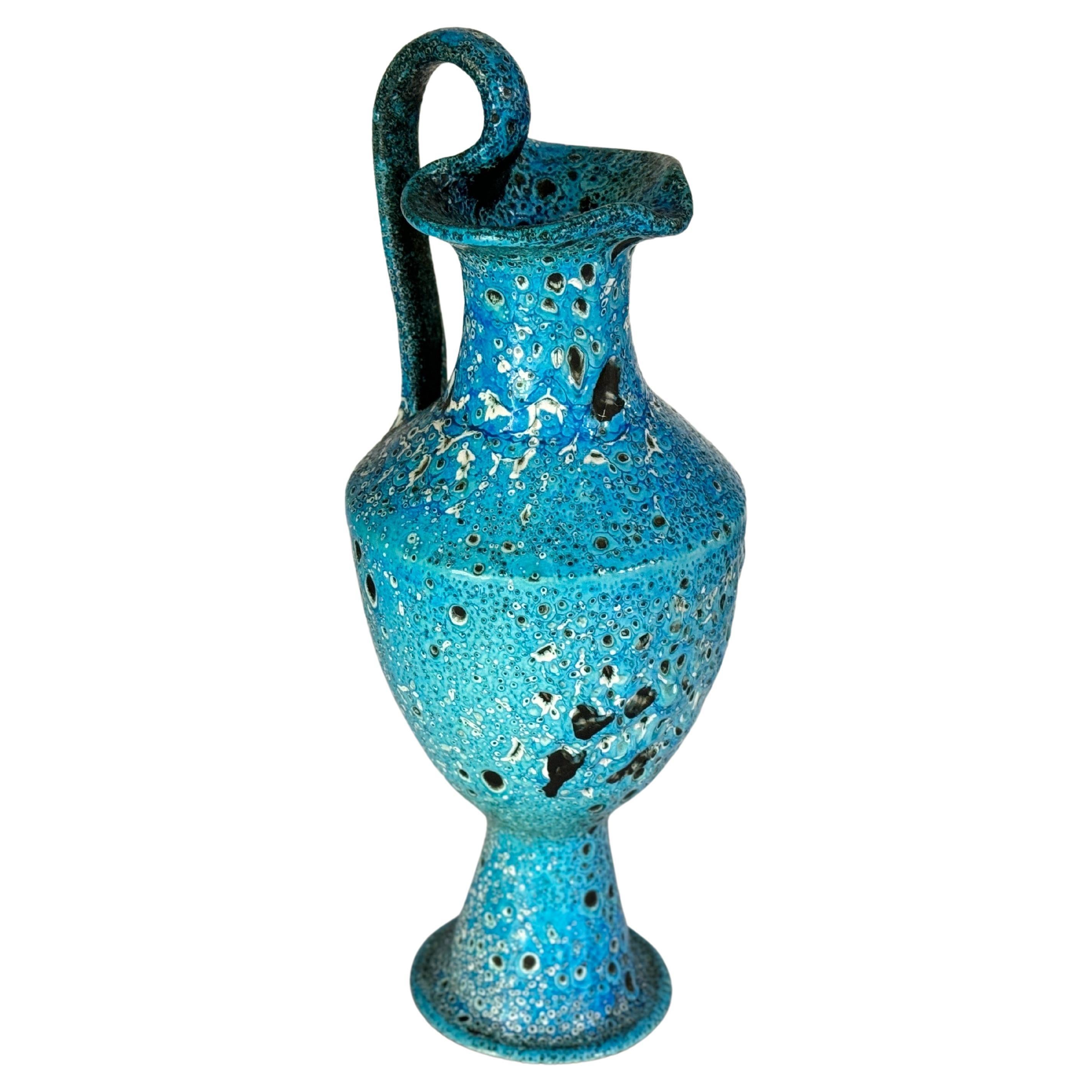 Vaso in ceramica smaltata blu Italia 1970