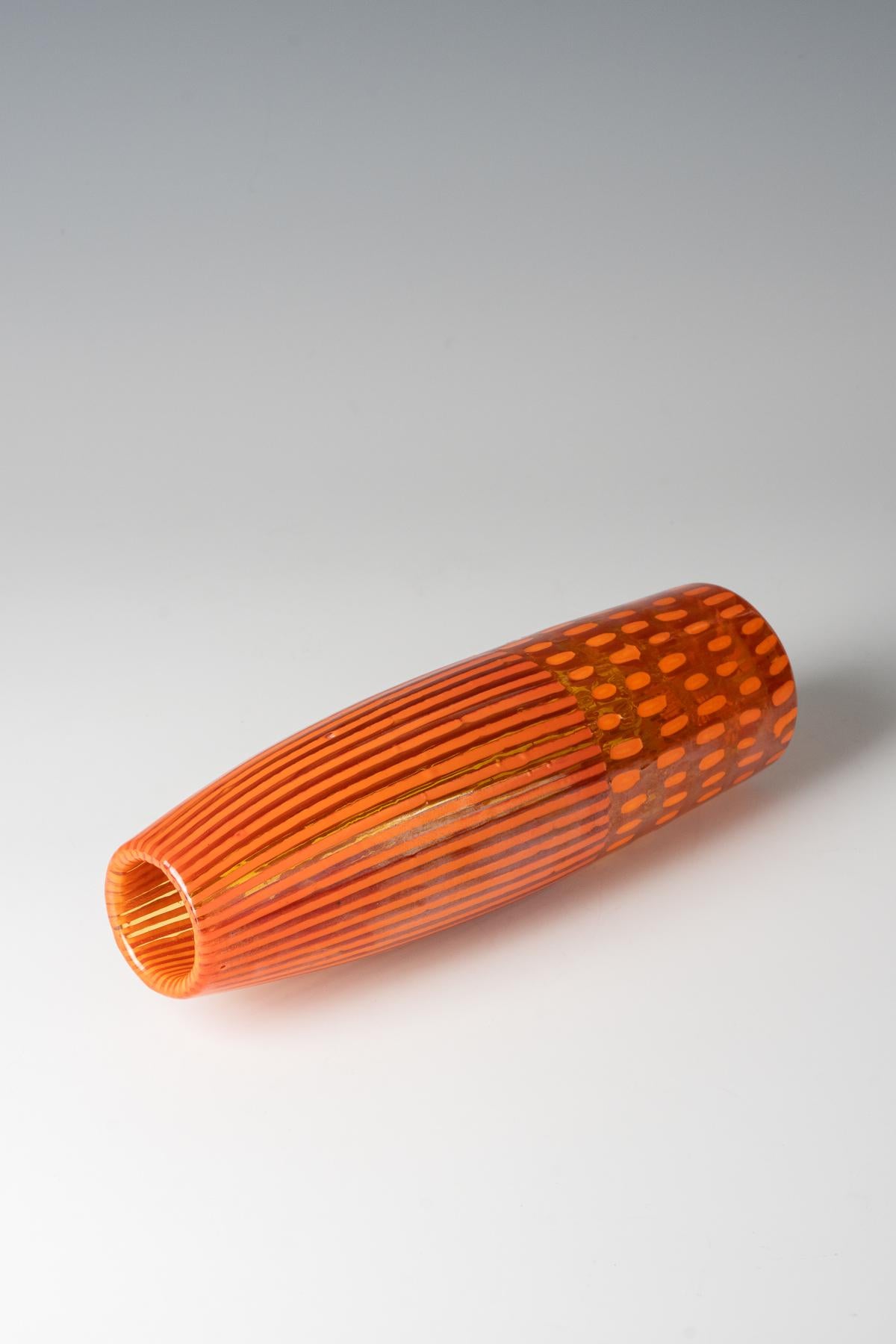 Italiano Vaso in vetro con canne e Thomas Stearns, per Venini, 1962 in vendita