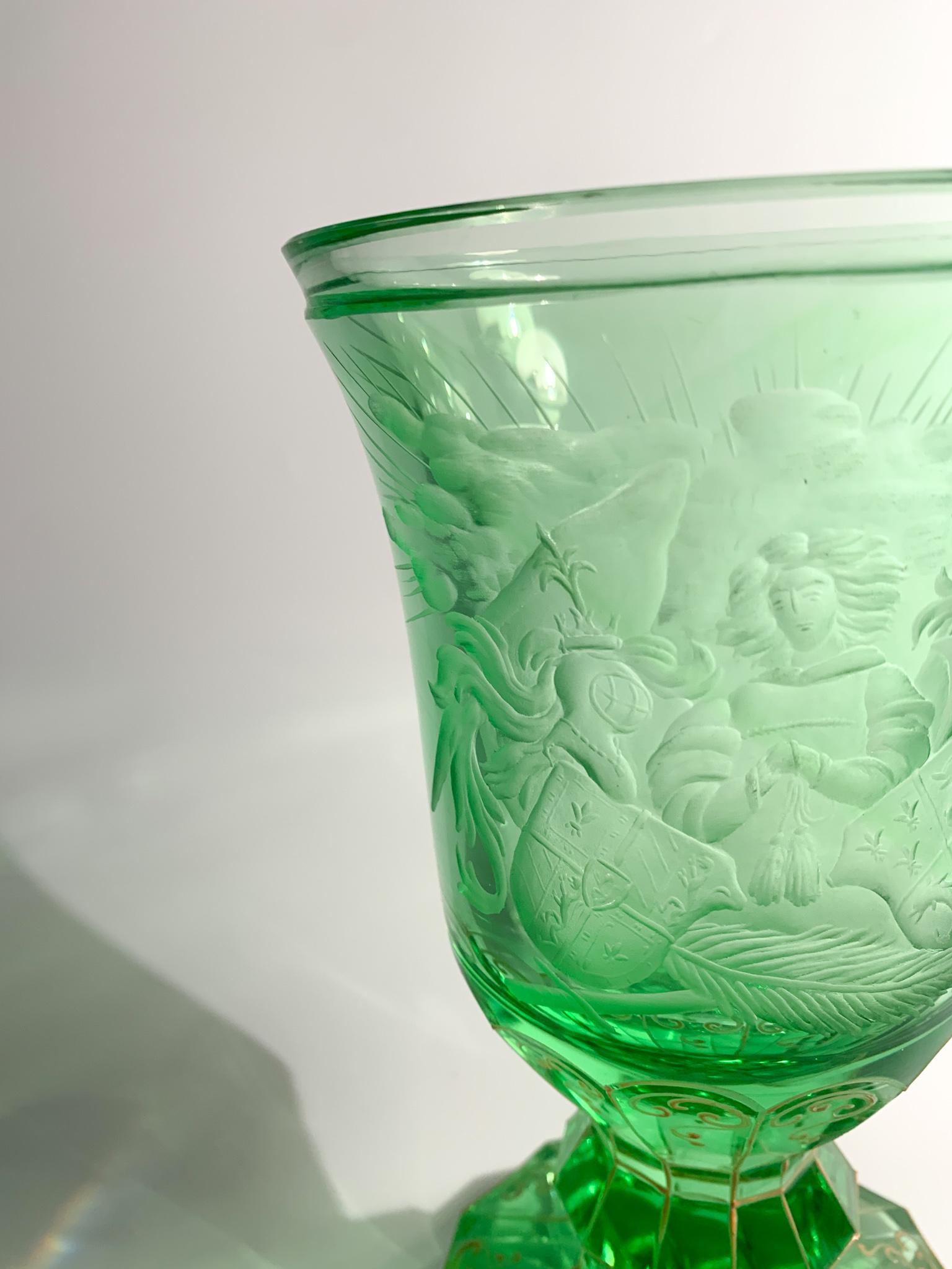 Late 19th Century Vase in Green Biedermeier Crystal Decorated with Acid from the 1800s