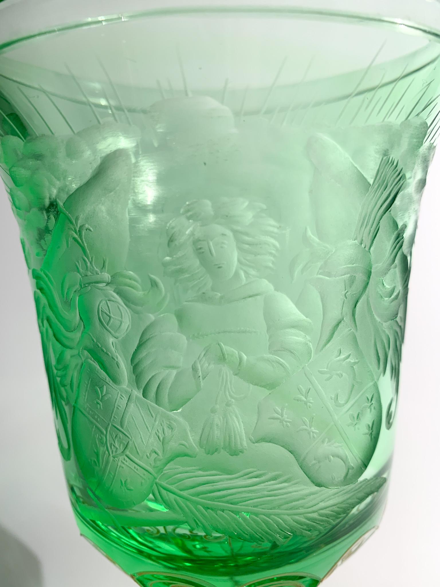 Vase in Green Biedermeier Crystal Decorated with Acid from the 1800s 1