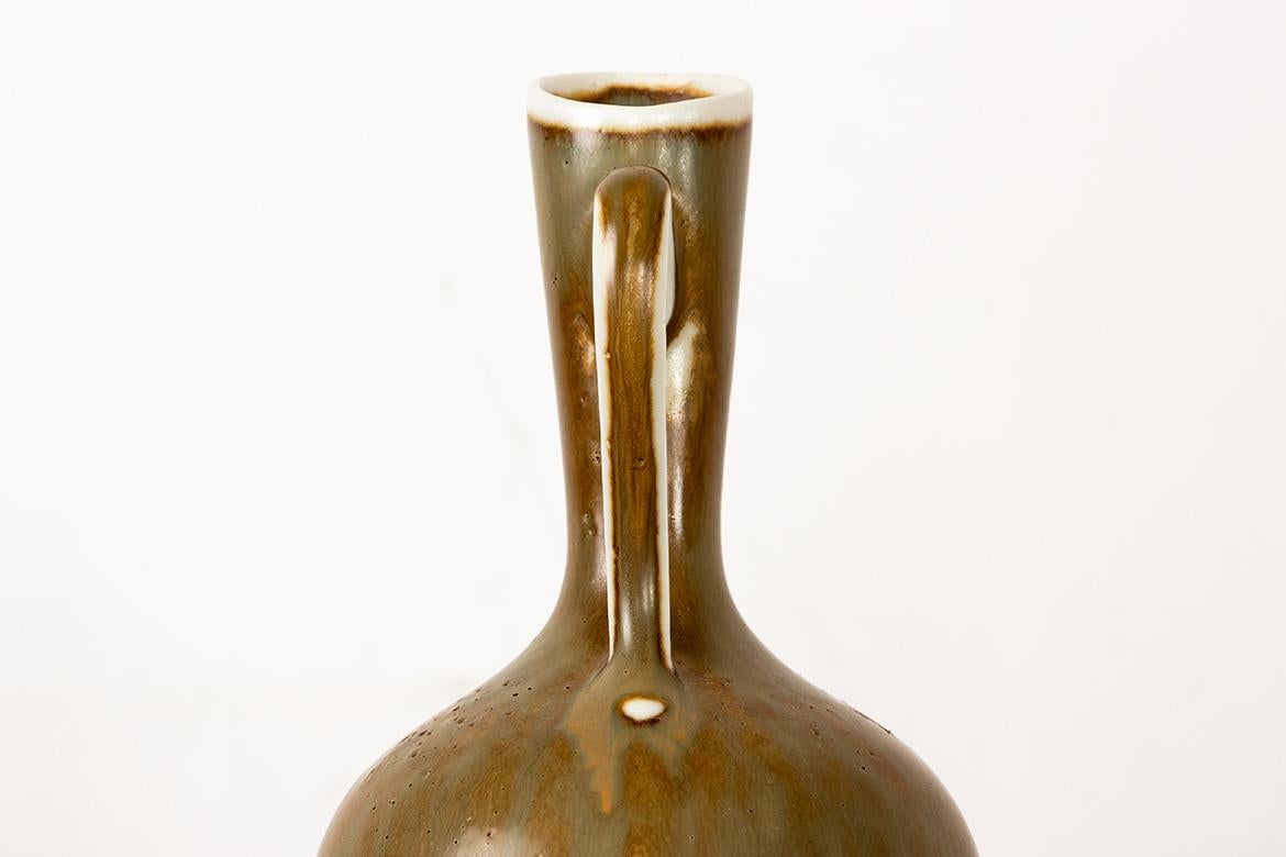 Vase aus khakifarben glasierter Keramik von Gunnar Nylund für Rörstrand Schweden 1960. im Angebot 1