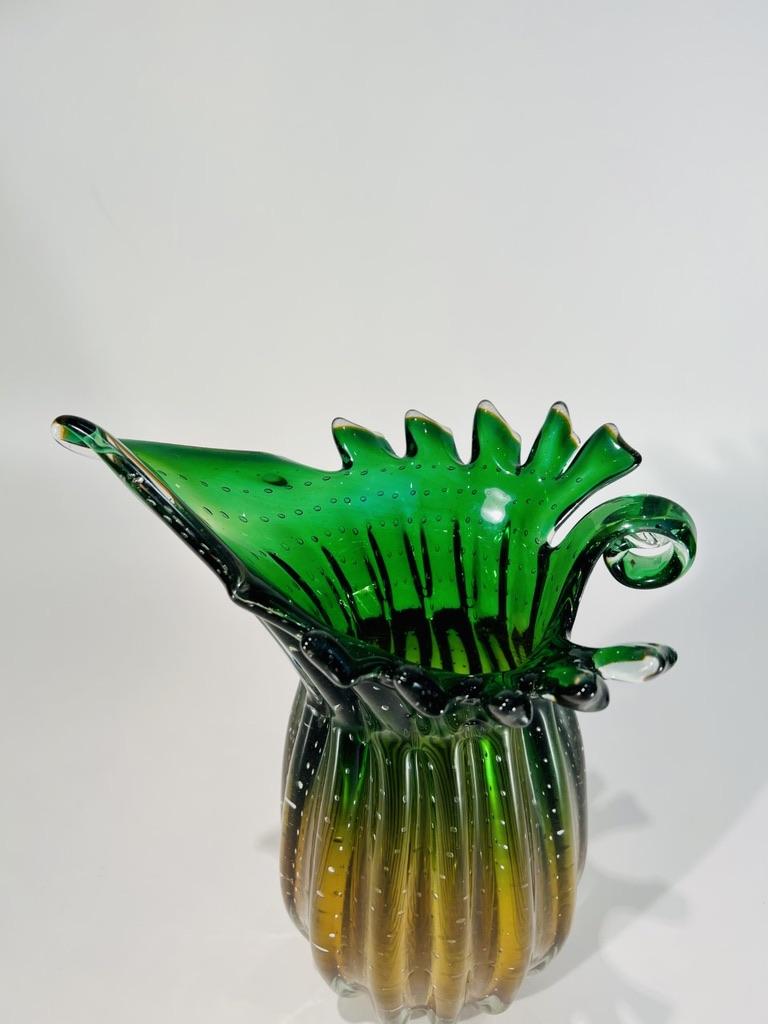 Hand-Carved Vase in Murano Glass attributed  to Aureliano Toso 1950 For Sale