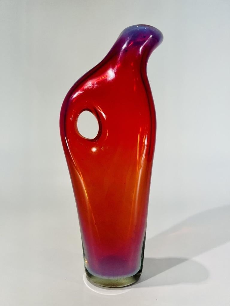 Hand-Carved Vase in Murano Glass attributed to Fulvio Bianconi circa 1950 For Sale