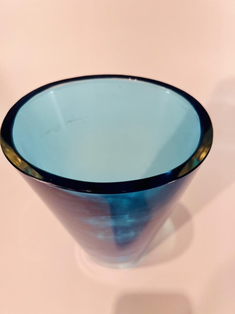 Incredible Murano blue vase with 50 style perfect for flowers, shelves or tables.