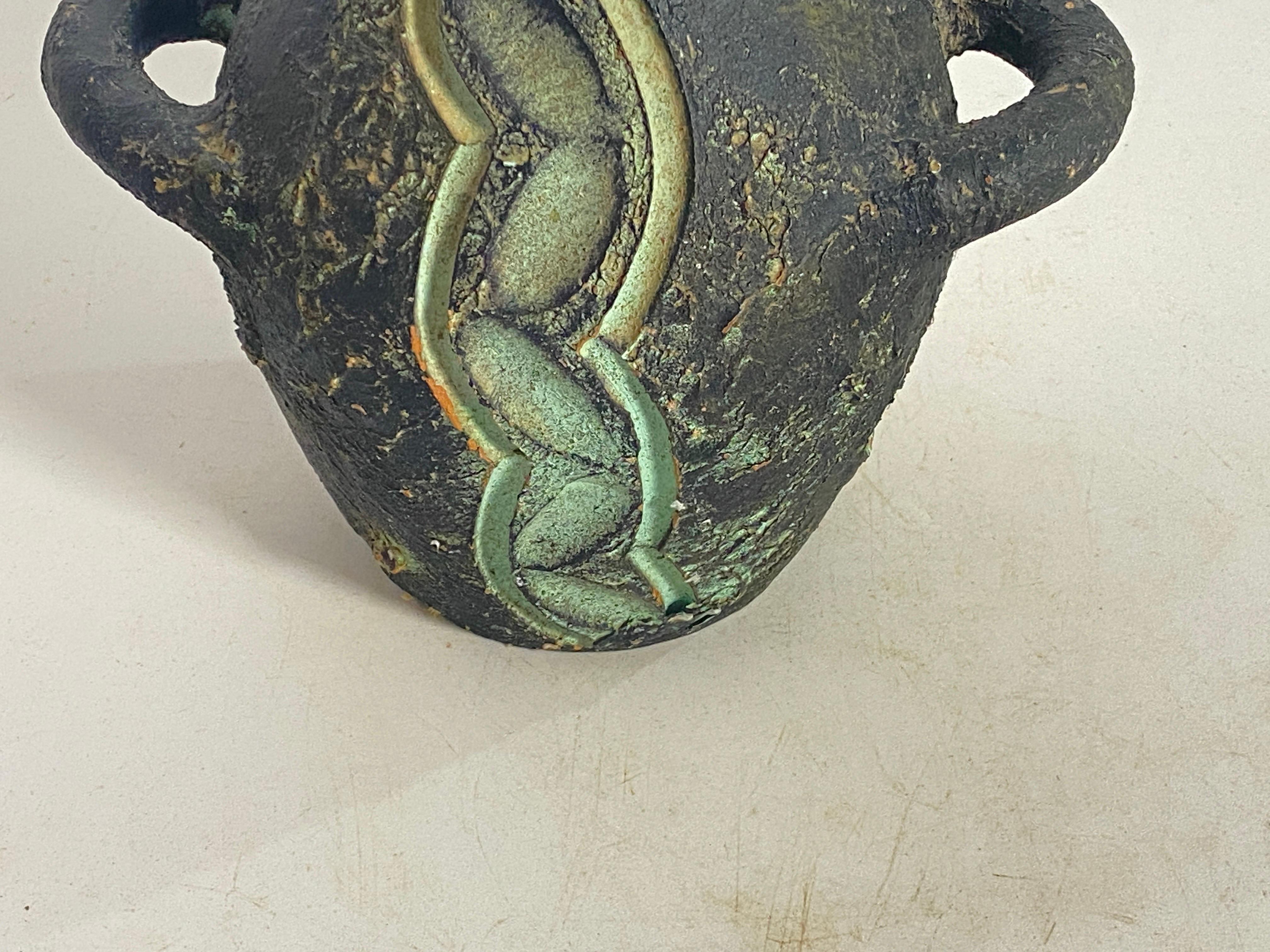 Vase aus bemalter Keramik, Vallauris, grün und schwarz, Frankreich, 1970 im Angebot 1