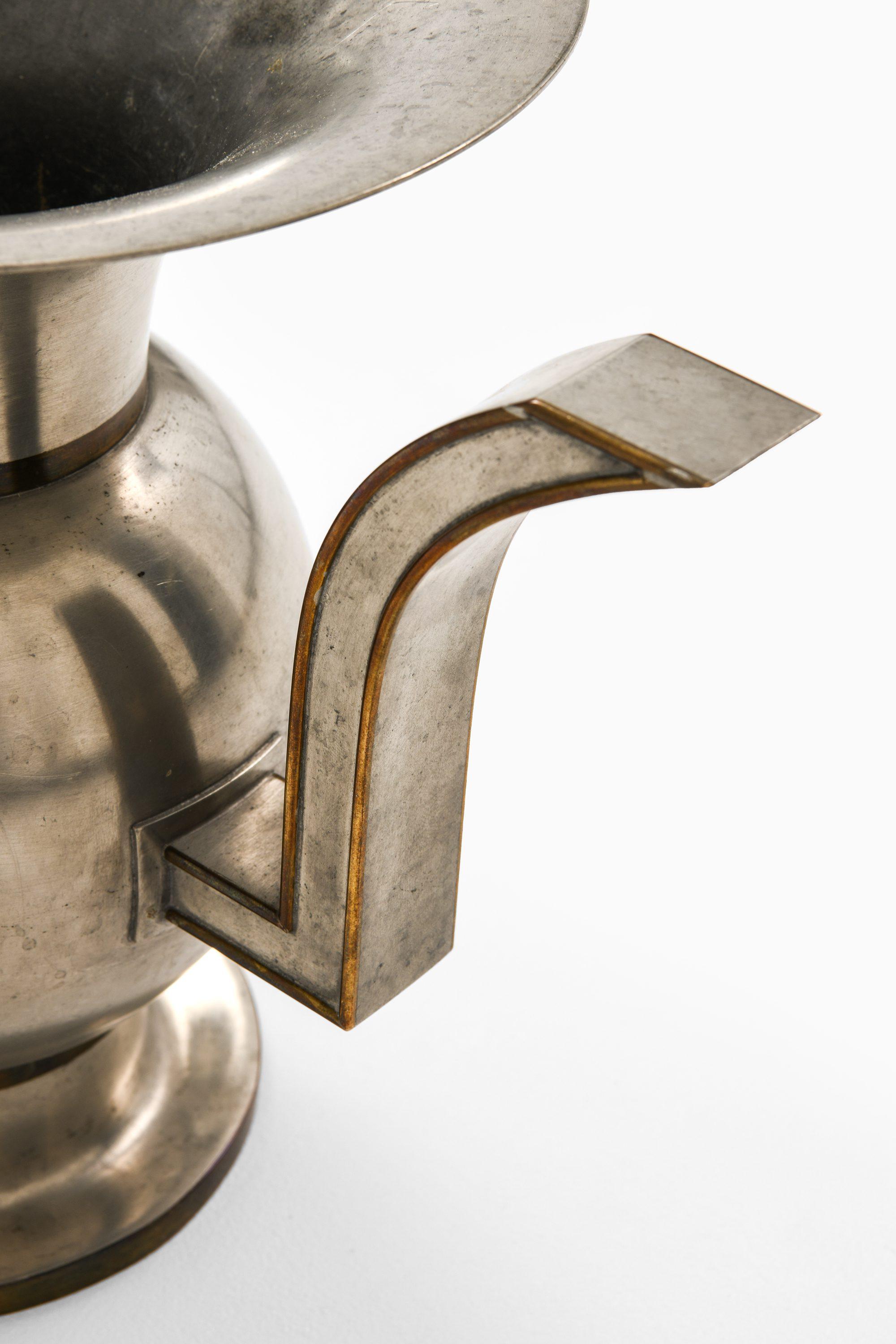 Mid-Century Modern Vase in Pewter and Brass by Nils Fougstedt, 1929 For Sale